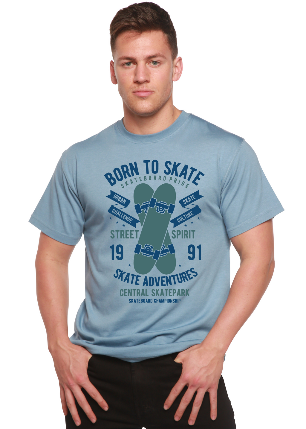 Camiseta gráfica de manga corta "Born To Skate" para hombre de viscosa de bambú/algodón orgánico