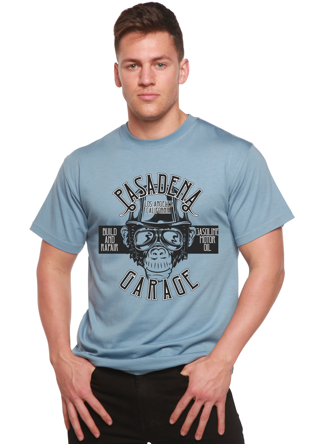 Camiseta Gráfica de Manga Corta de Viscosa de Bambú/Algodón Orgánico para Hombre Pasadena Garage