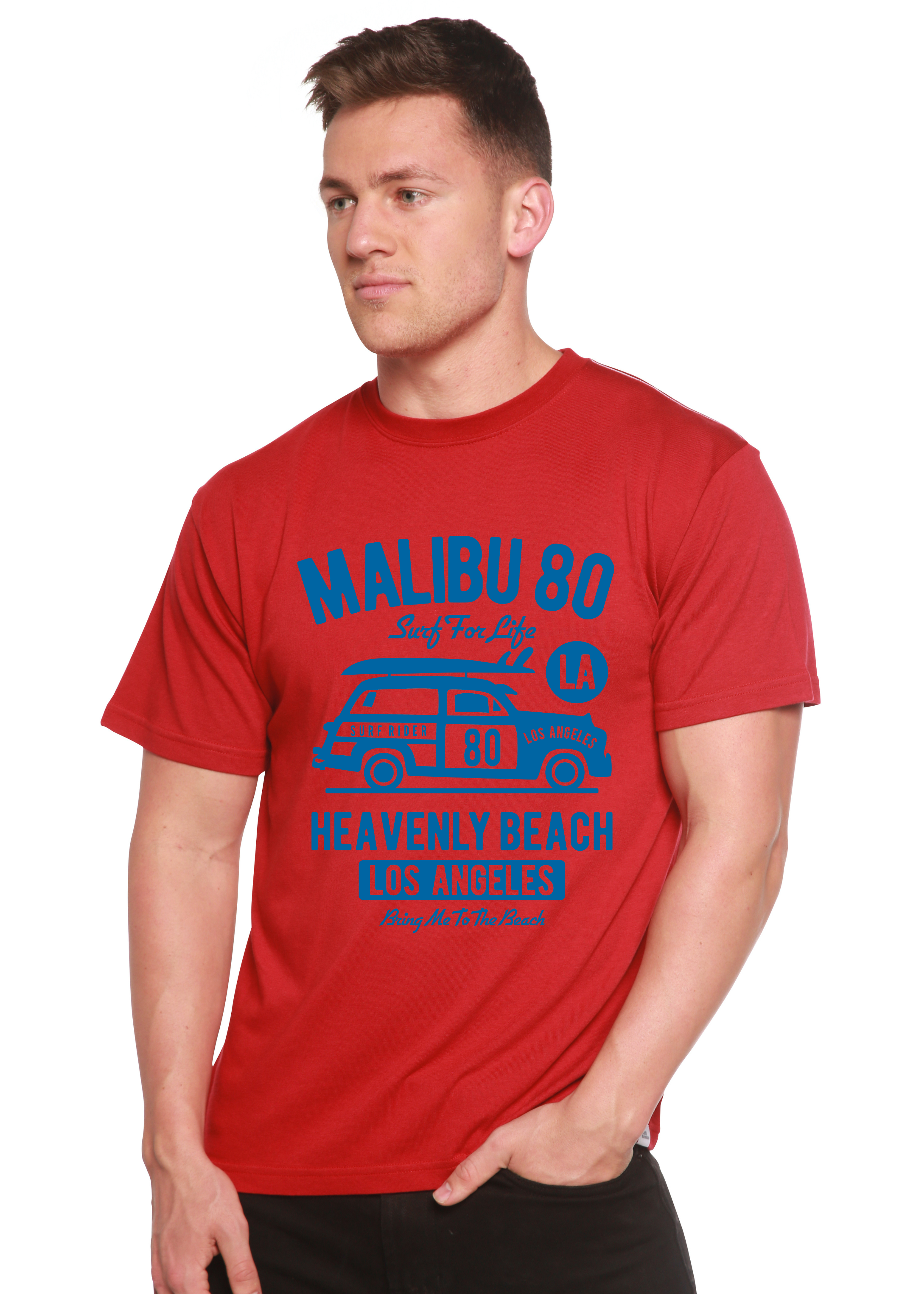 Camiseta gráfica de manga corta de viscosa de bambú y algodón orgánico para hombre Malibu 80
