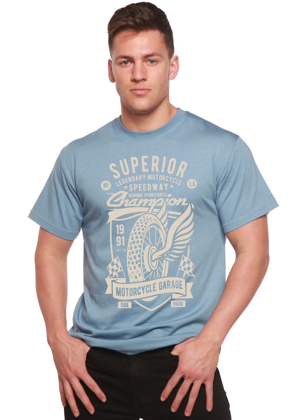 Camiseta gráfica de manga corta de viscosa de bambú/algodón orgánico para hombre Superior Motorcycle Spun Bamboo®