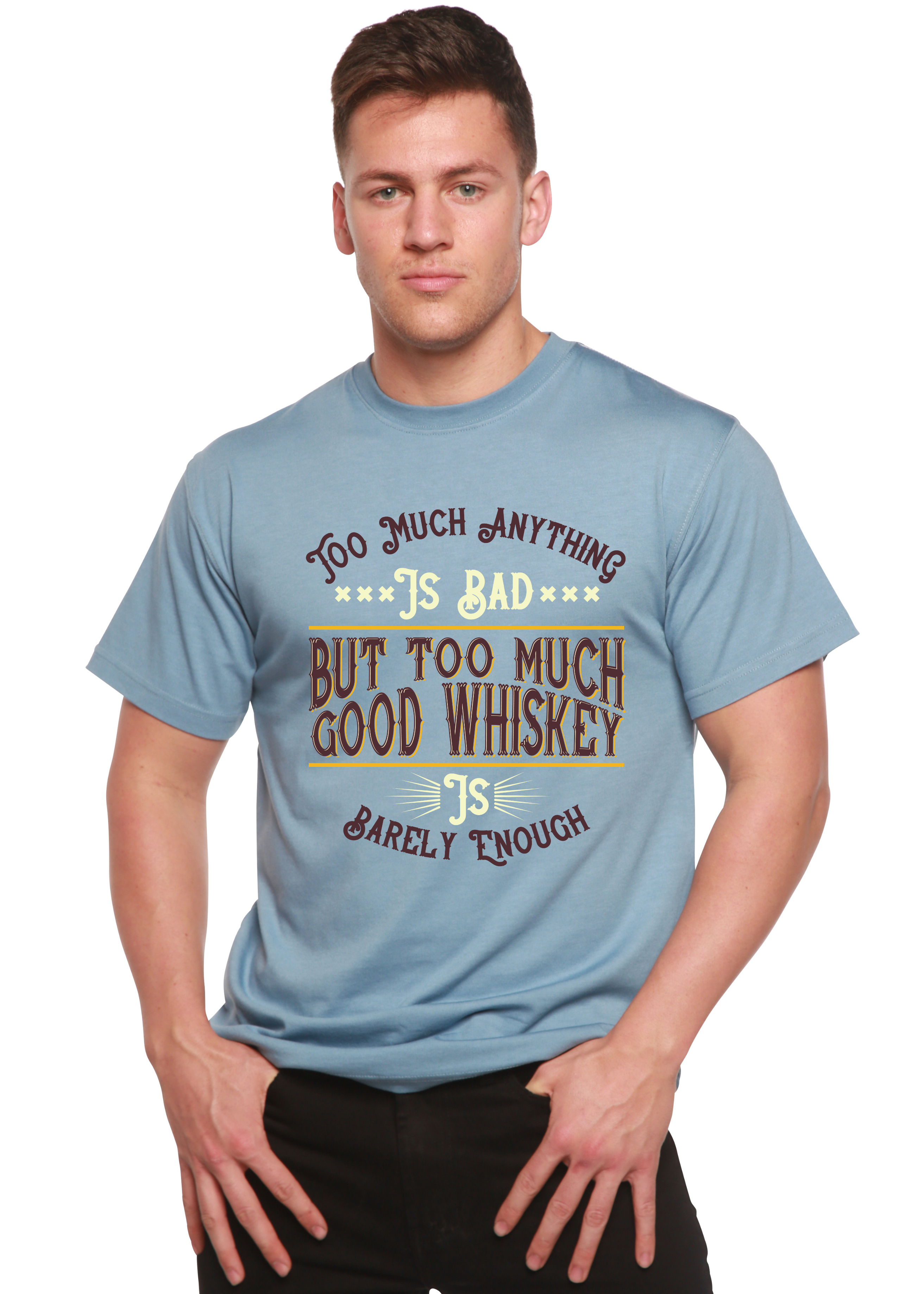 Camiseta gráfica de manga corta para hombre "But Too Much Good Whiskey" de bambú viscosa/algodón orgánico