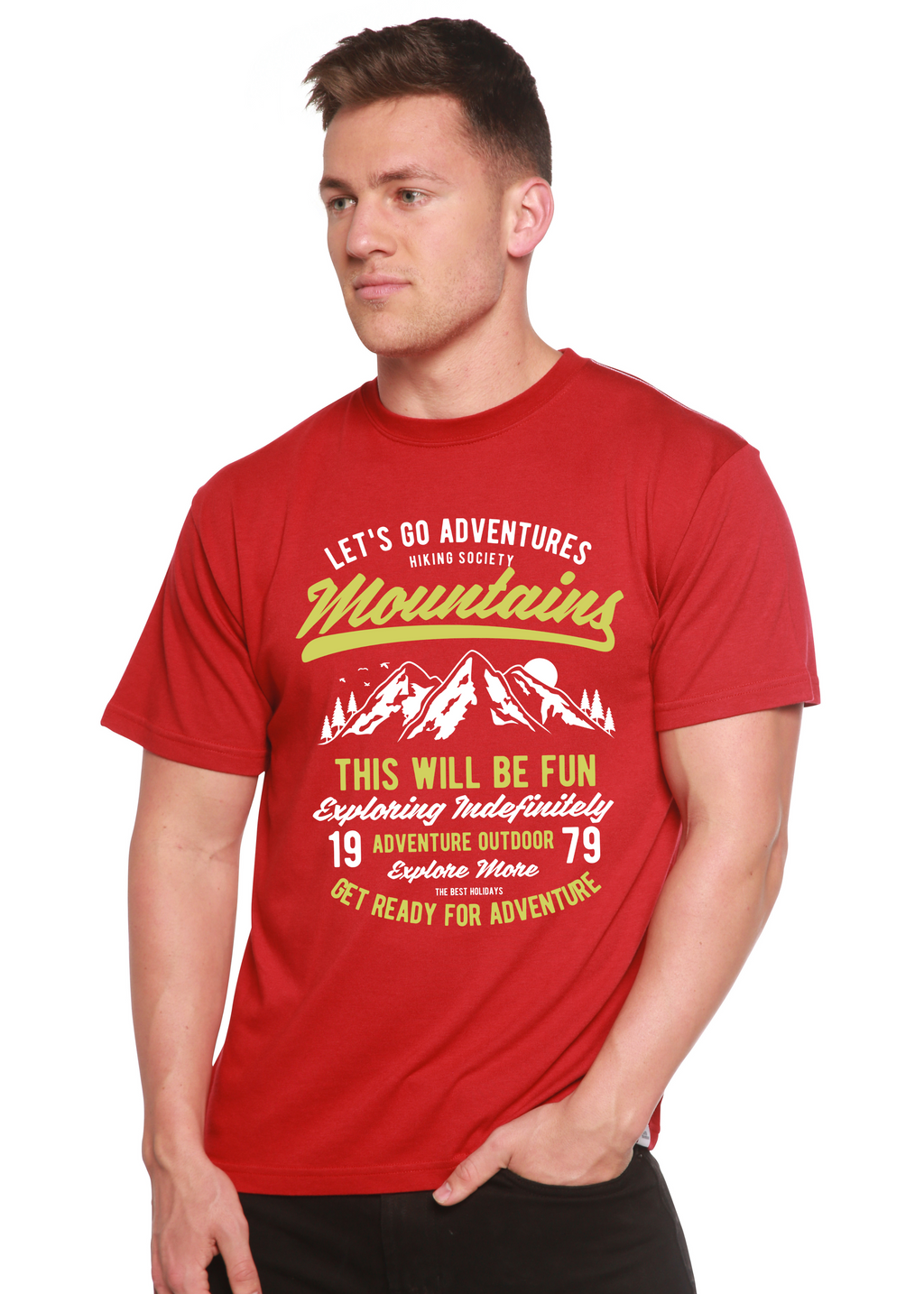 Camiseta Gráfica de Manga Corta de Bambú Viscosa/Algodón Orgánico para Hombre Let's Go Adventure