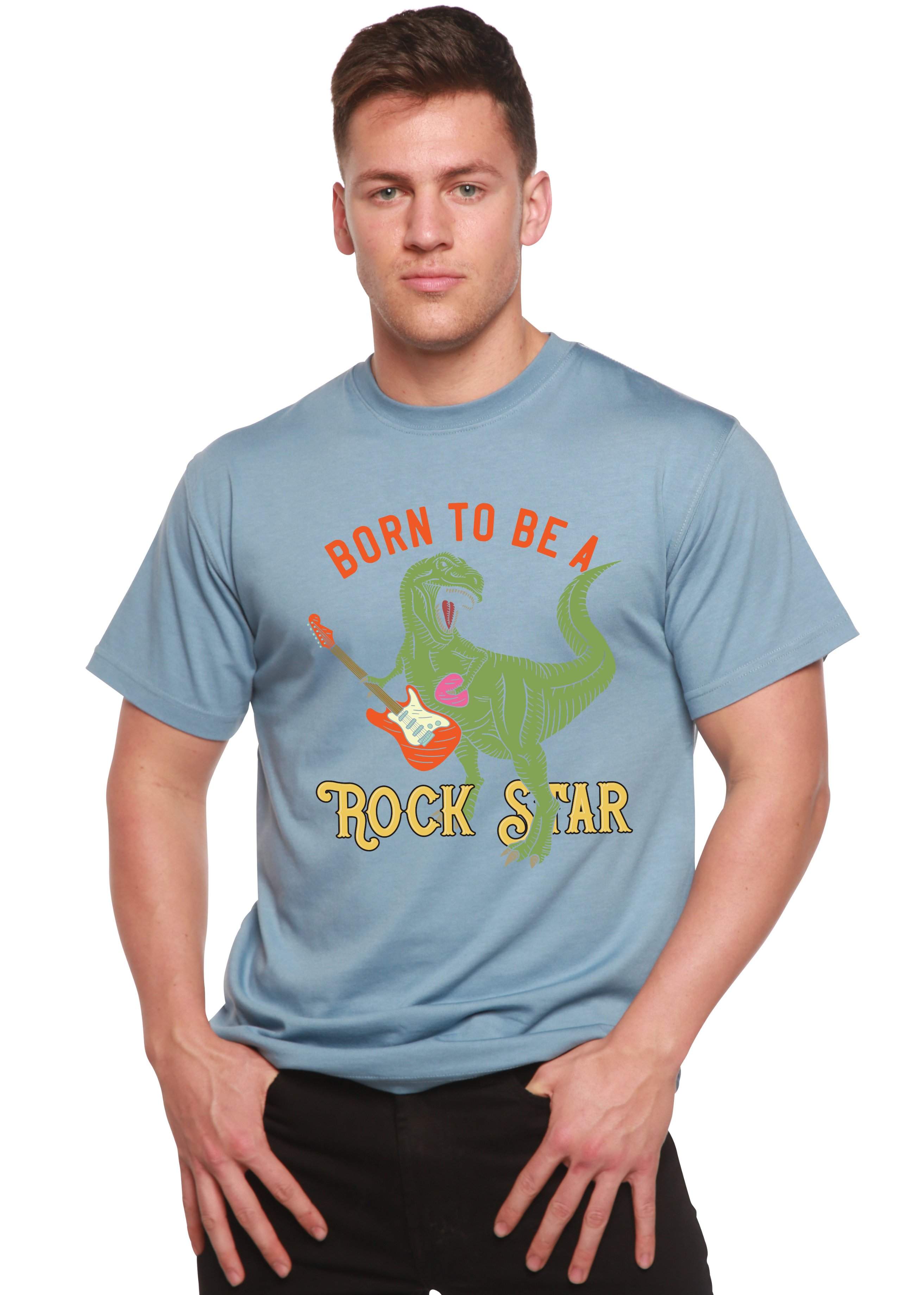 Camiseta gráfica de manga corta de bambú viscosa/algodón orgánico para hombre "Born To Be A Rock Star"