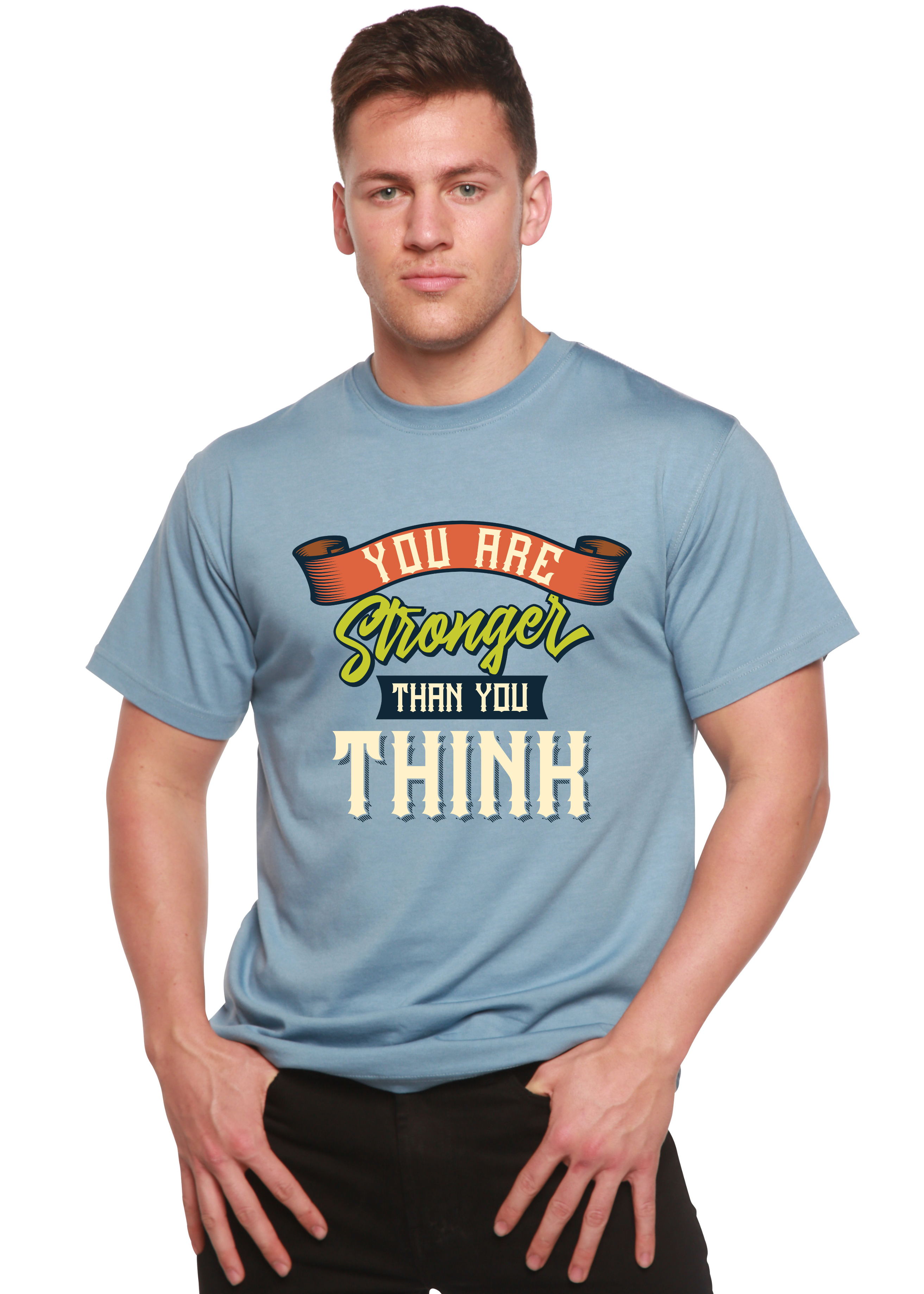 Camiseta gráfica de manga corta para hombre "Eres más fuerte de lo que piensas" de viscosa de bambú/algodón orgánico