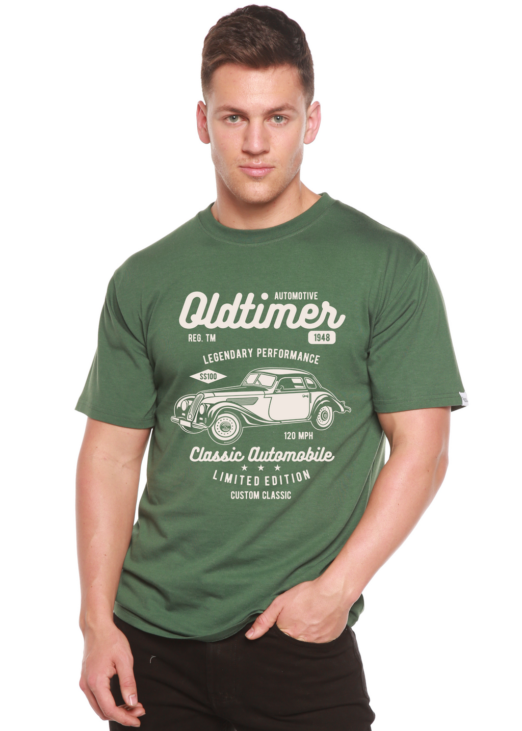 Camiseta gráfica de manga corta de viscosa de bambú/algodón orgánico Spun Bamboo® para hombre Oldtimer