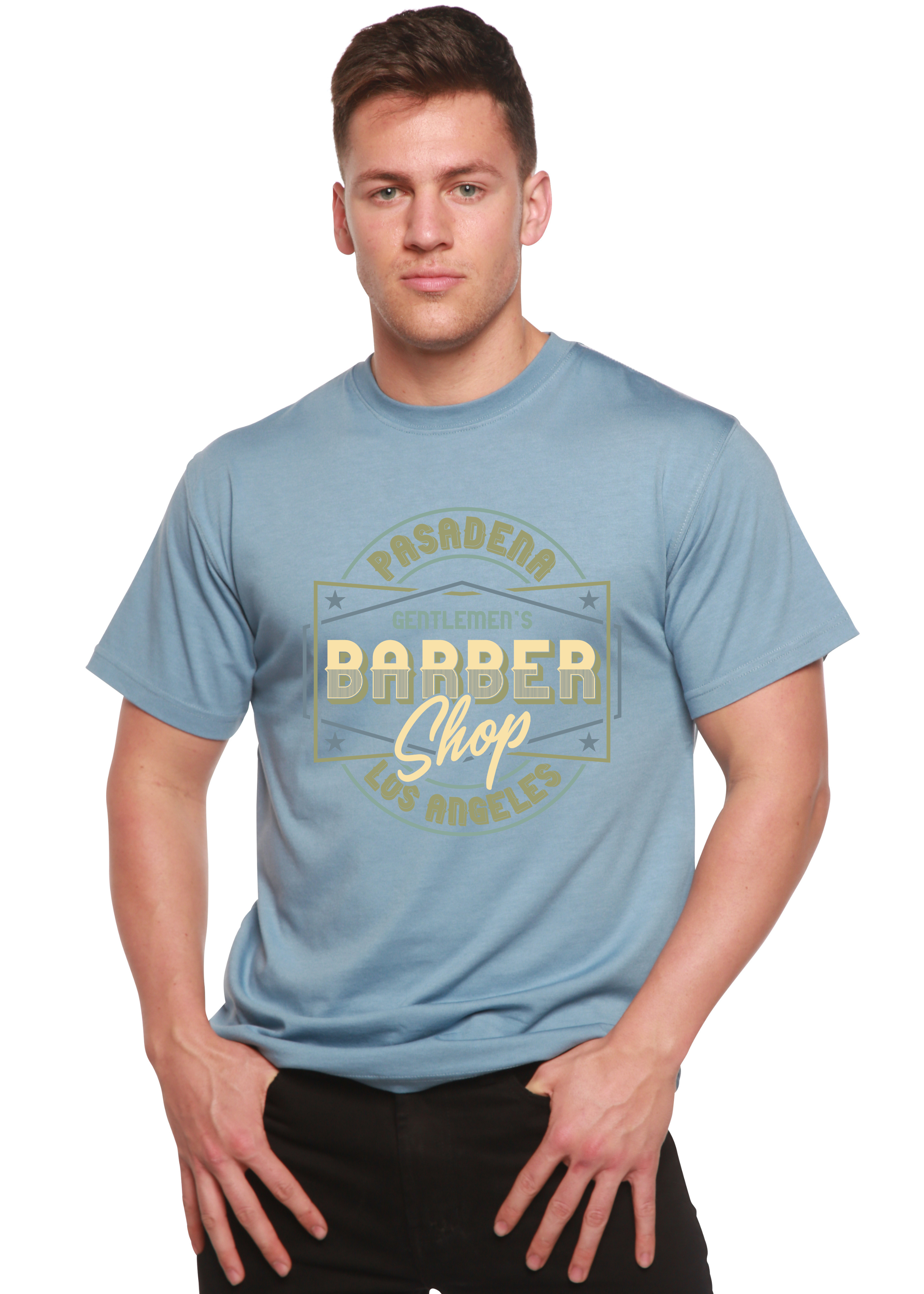 Camiseta gráfica de manga corta de viscosa de bambú y algodón orgánico para hombre de Gentlement's Barber Shop