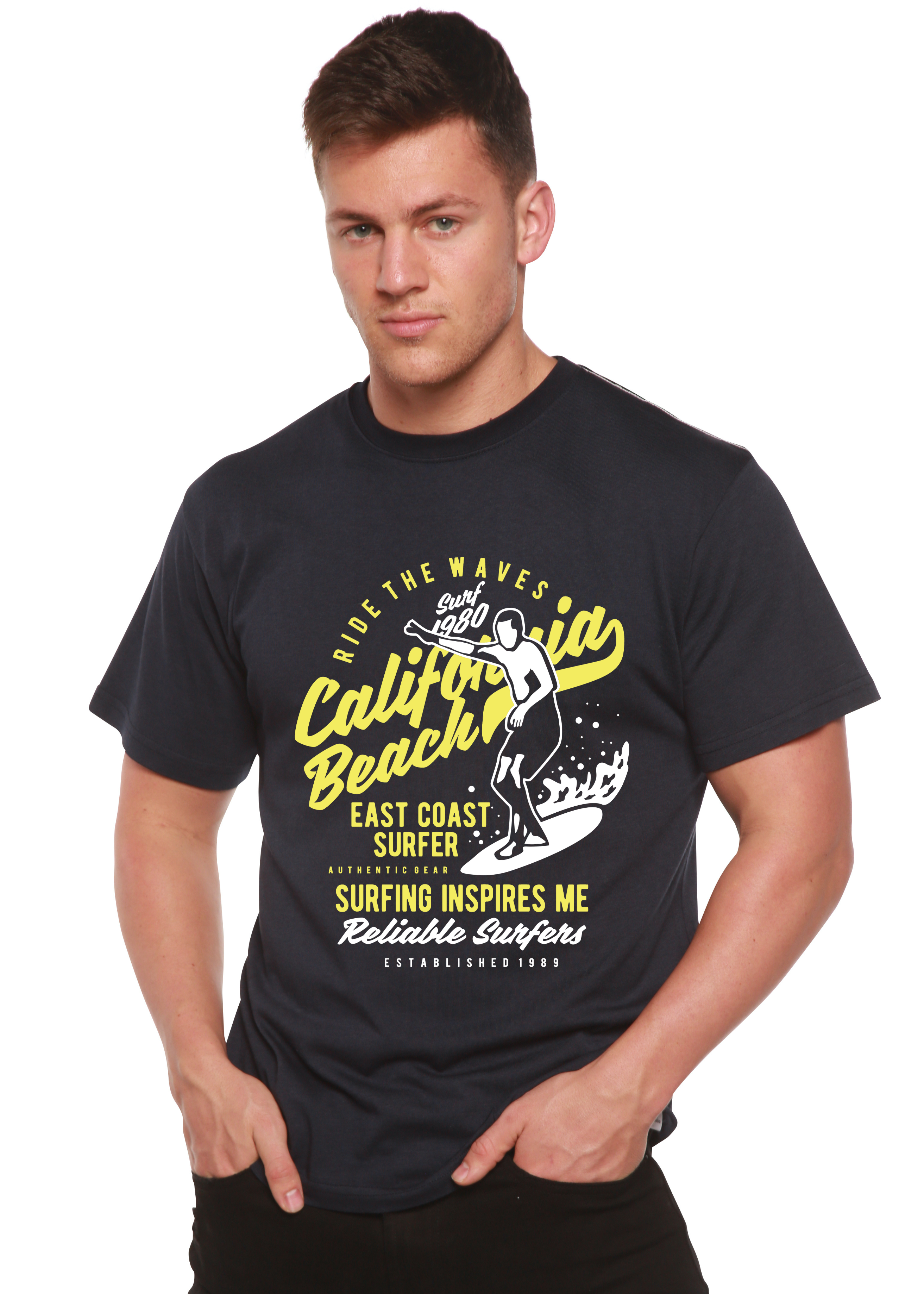 Ride The Waves Spun Bamboo® Camiseta Gráfica de Manga Corta para Hombre de Viscosa de Bambú/Algodón Orgánico