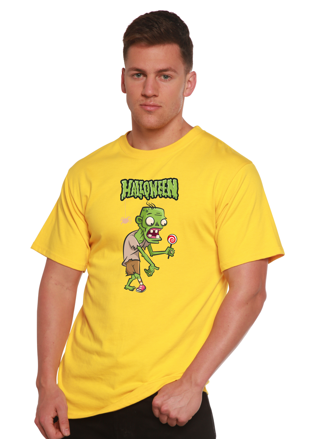 Camiseta gráfica de manga corta de bambú/algodón orgánico con monstruo verde de Halloween unisex