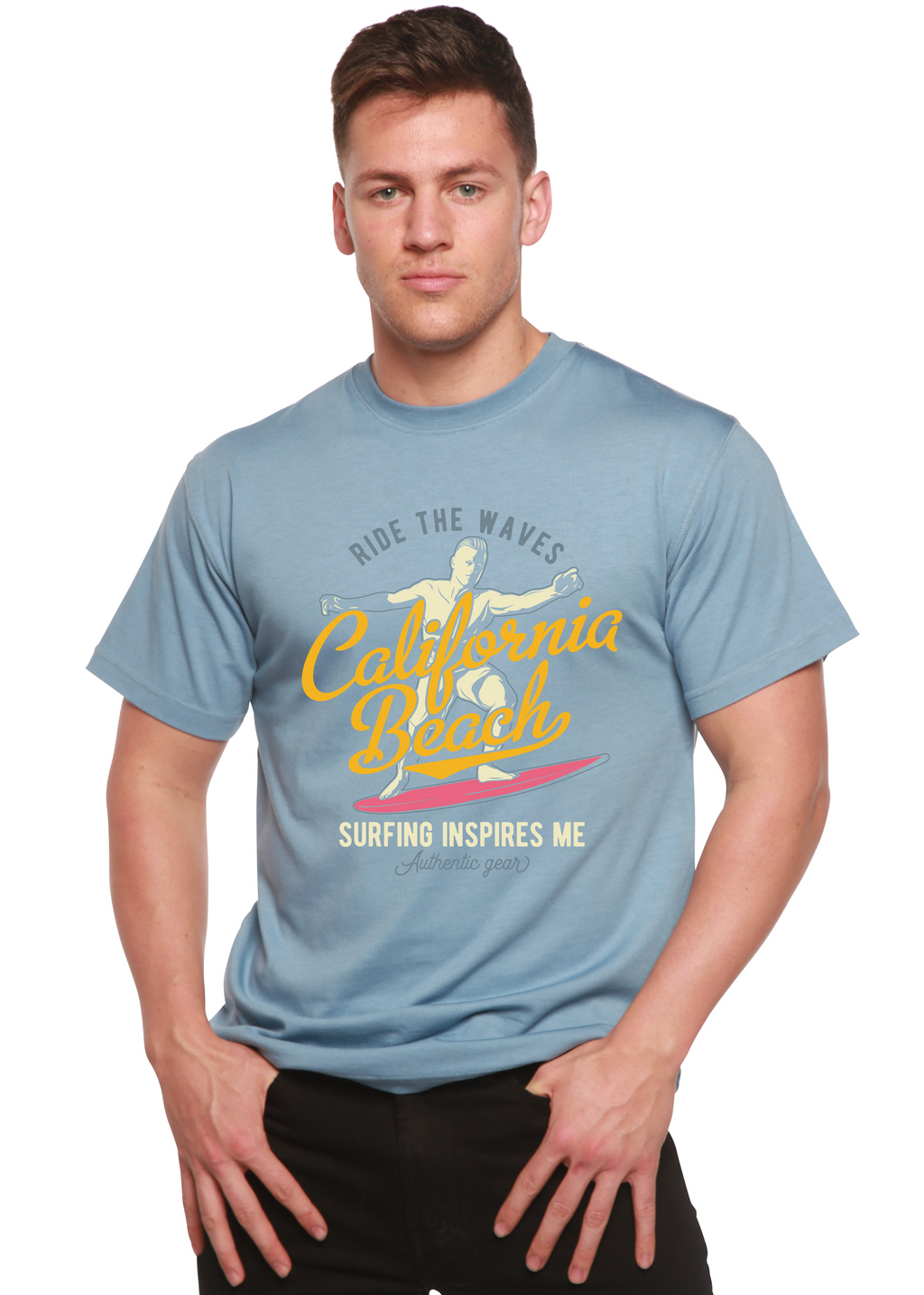 Camiseta Gráfica de Manga Corta para Hombre California Beach de Viscosa de Bambú/Algodón Orgánico