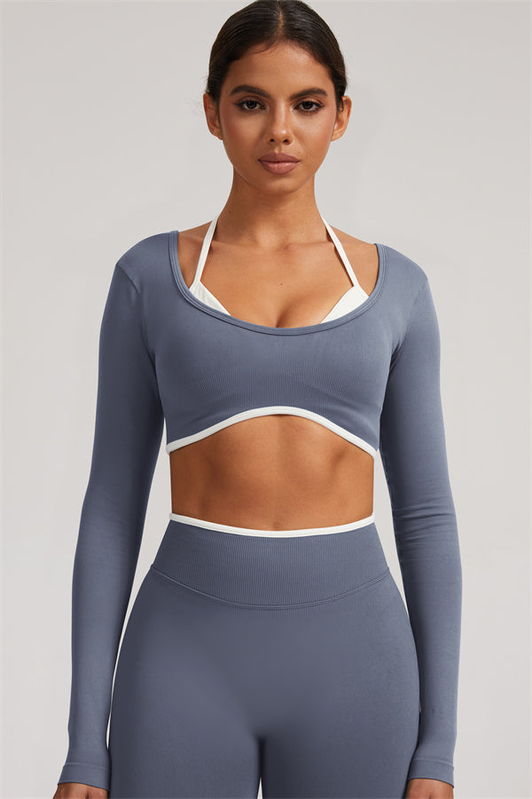 Conjunto de 2 Piezas de Top Corto de Manga Larga y Shorts Elevate