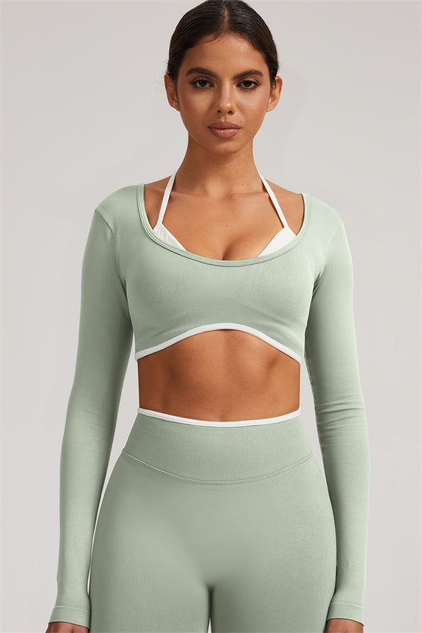 Conjunto de 2 piezas Elevate New: Top corto de manga larga y leggings