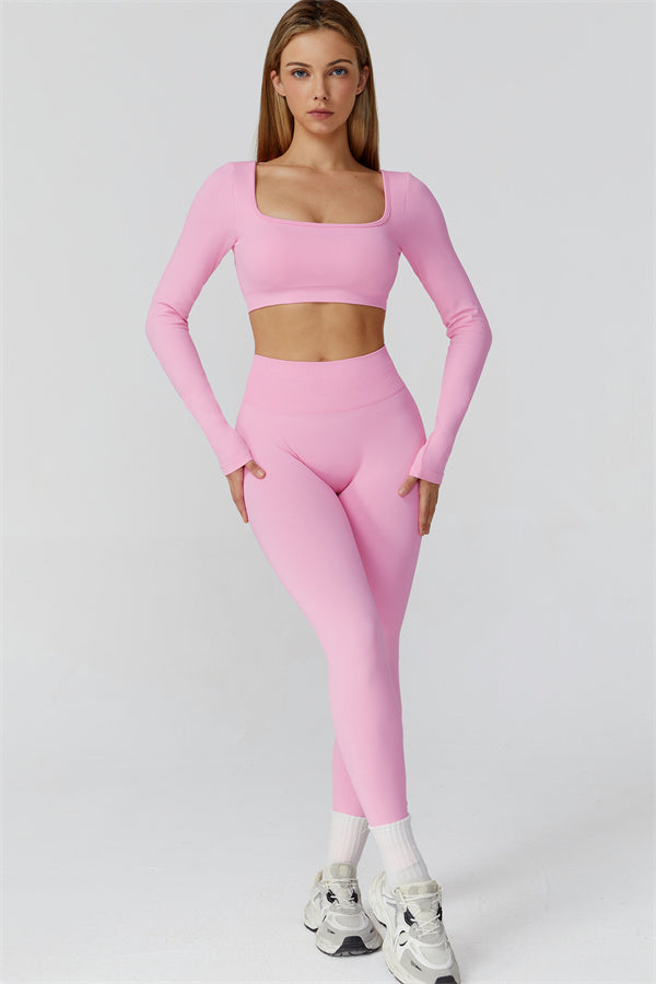 Conjunto de 2 piezas de leggings y top corto de manga larga Reign
