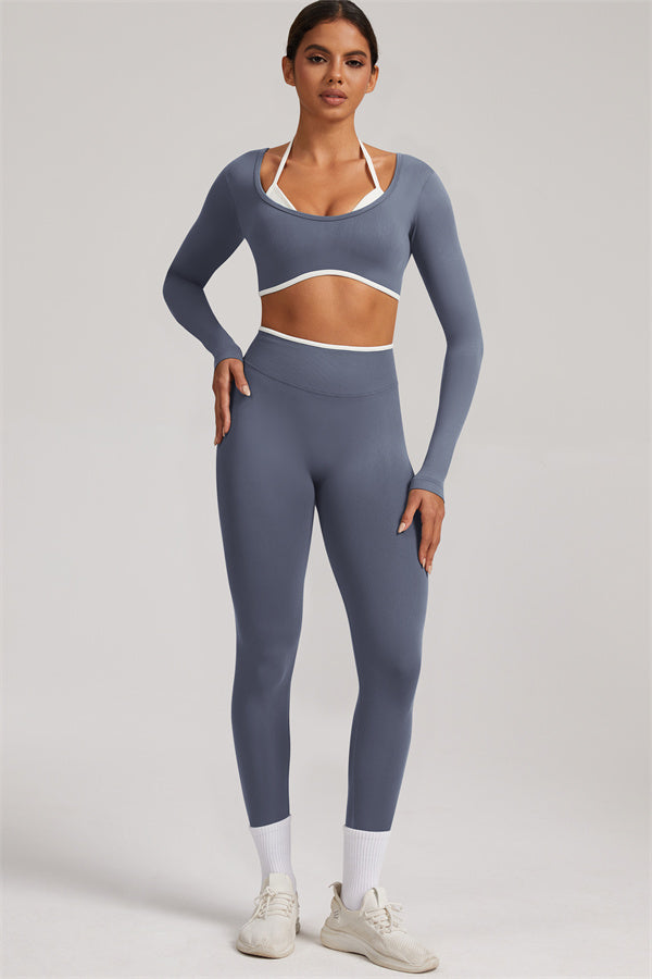 Conjunto de 2 piezas Elevate New: Top corto de manga larga y leggings