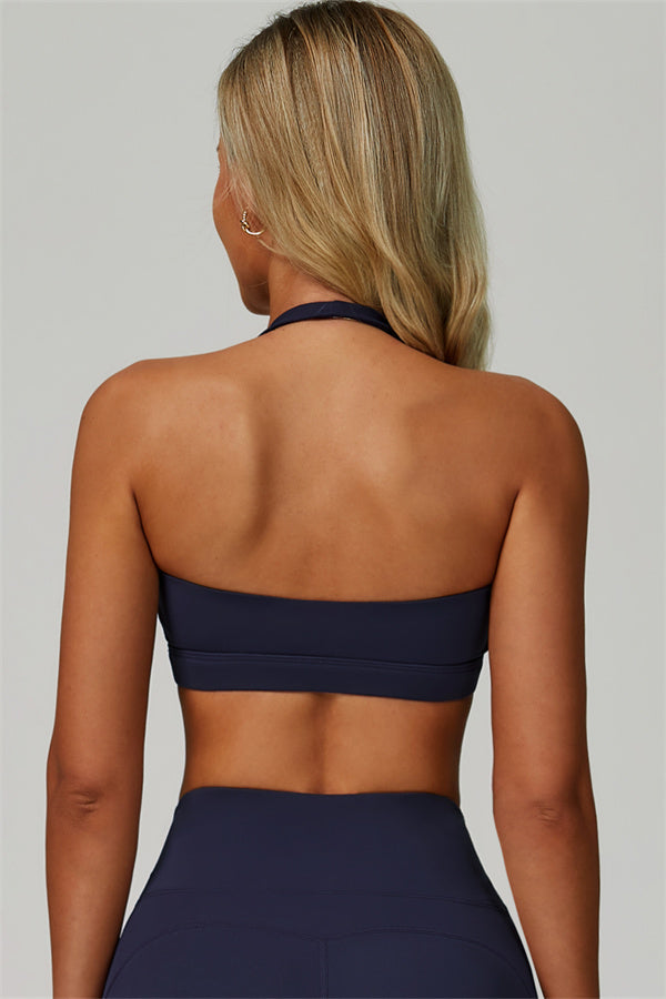Conjunto de 2 piezas de leggings y sujetador deportivo de cuello halter atrevido