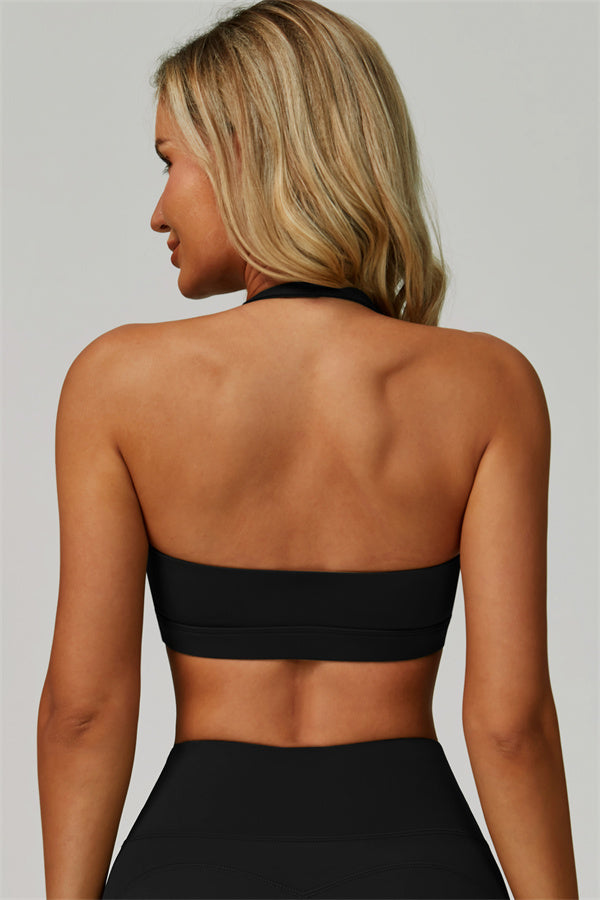Conjunto de 2 piezas de sujetador deportivo halter atrevido y leggings acampanados