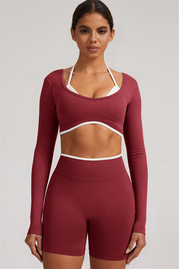Conjunto de 2 Piezas de Top Corto de Manga Larga y Shorts Elevate