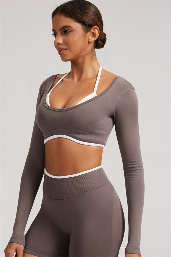 Conjunto de 2 piezas Elevate New: Top corto de manga larga y leggings