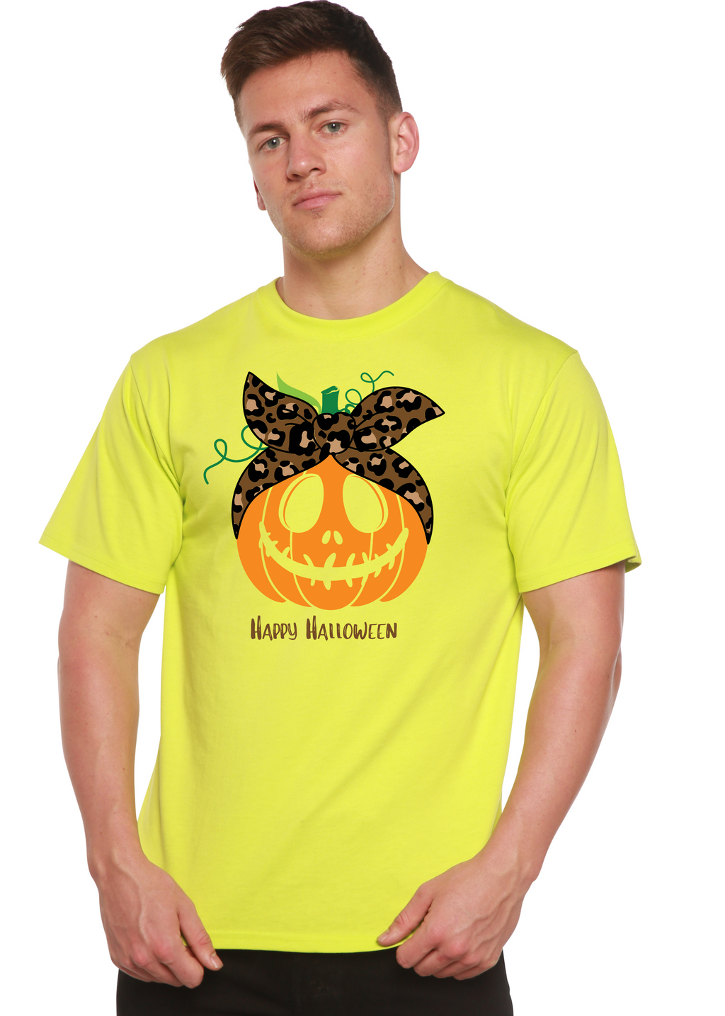 Camiseta gráfica de manga corta de viscosa de bambú/algodón orgánico para hombre - ¡Feliz Halloween!