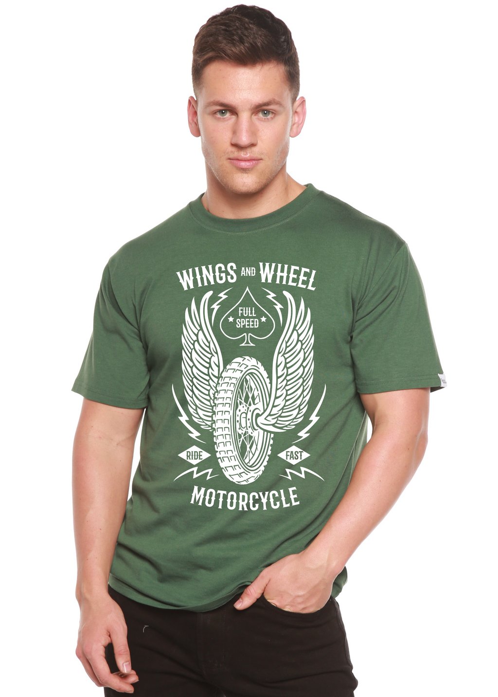 Camiseta gráfica de manga corta para hombre Wings And Wheel Spun Bamboo® de bambú viscosa/algodón orgánico