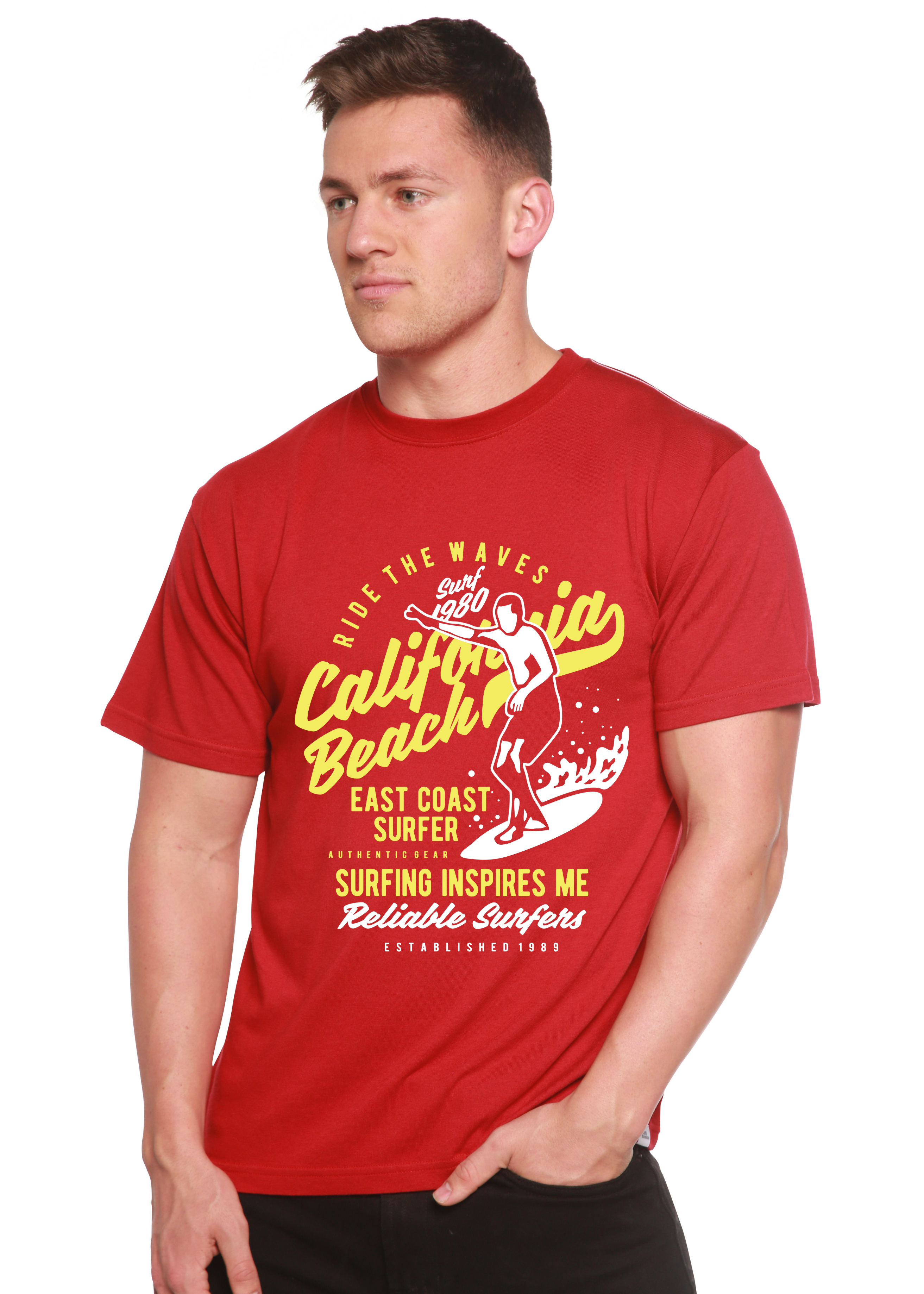 Ride The Waves Spun Bamboo® Camiseta Gráfica de Manga Corta para Hombre de Viscosa de Bambú/Algodón Orgánico