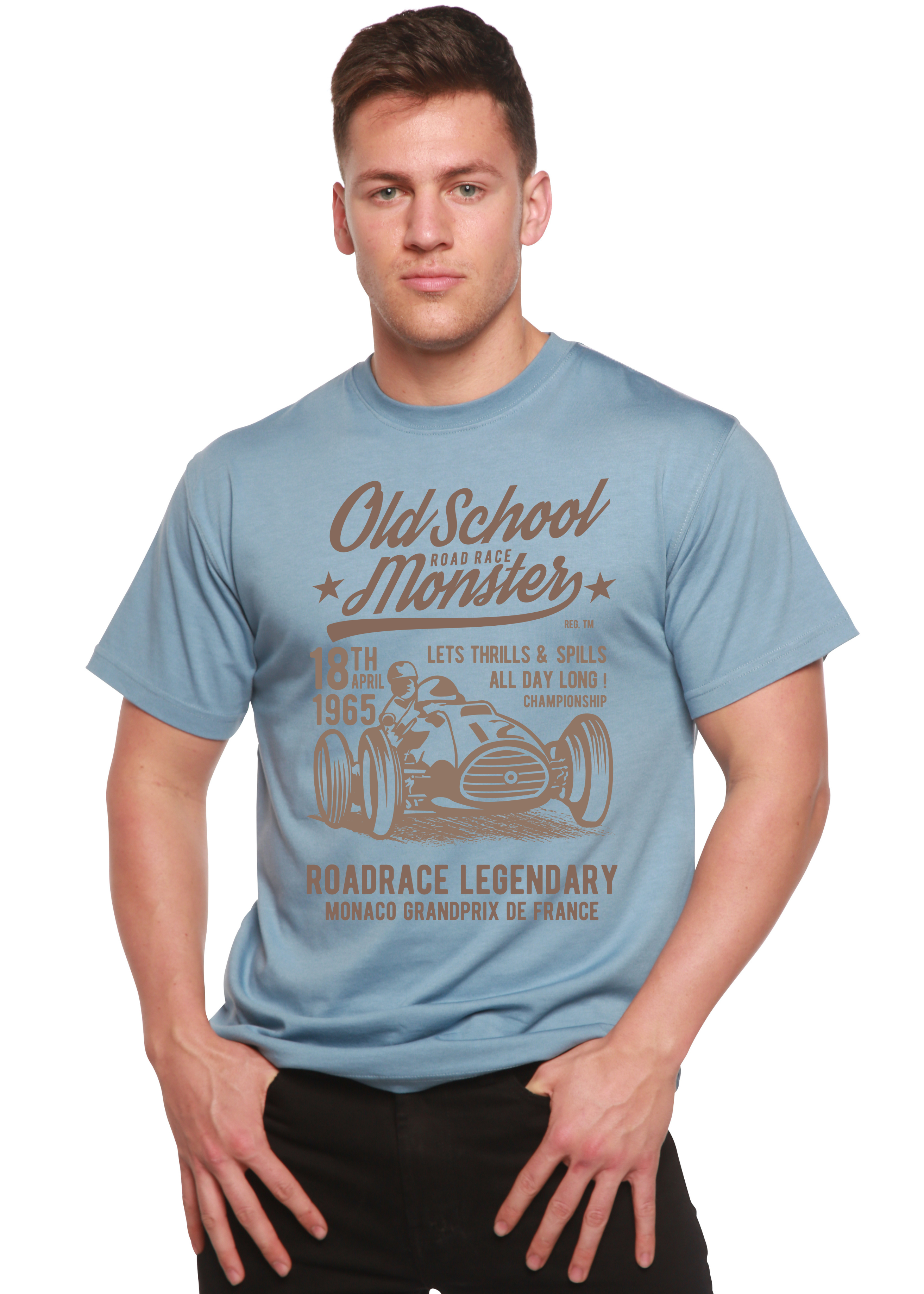 Camiseta gráfica de manga corta de viscosa de bambú y algodón orgánico Old School Road Spun Bamboo® para hombre