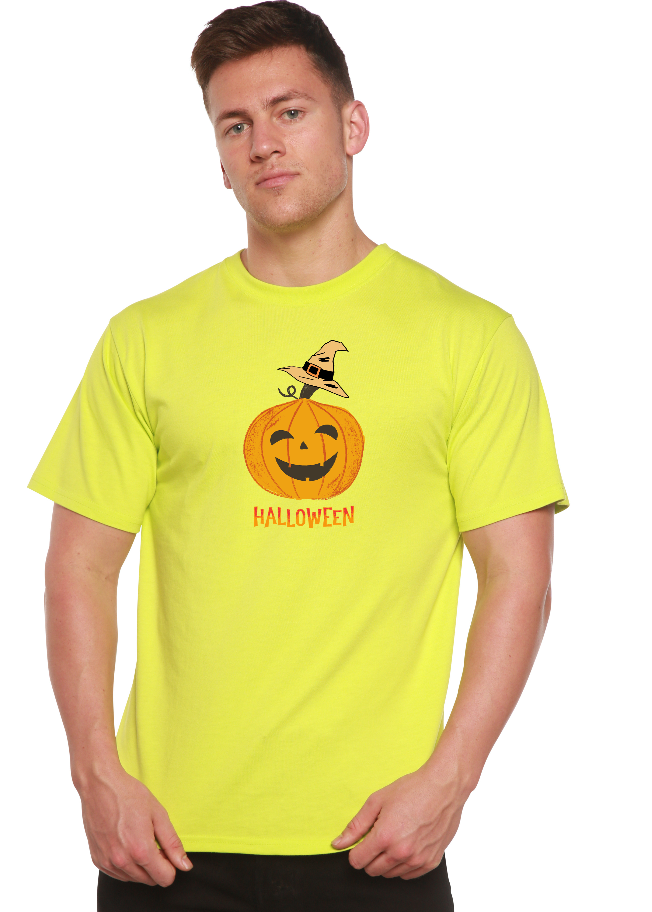 Camiseta gráfica de manga corta de viscosa de bambú/algodón orgánico unisex con calabaza de Halloween