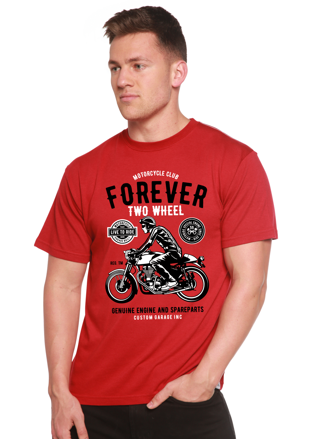 Camiseta gráfica de manga corta de viscosa de bambú/algodón orgánico Forever Two Wheel para hombre