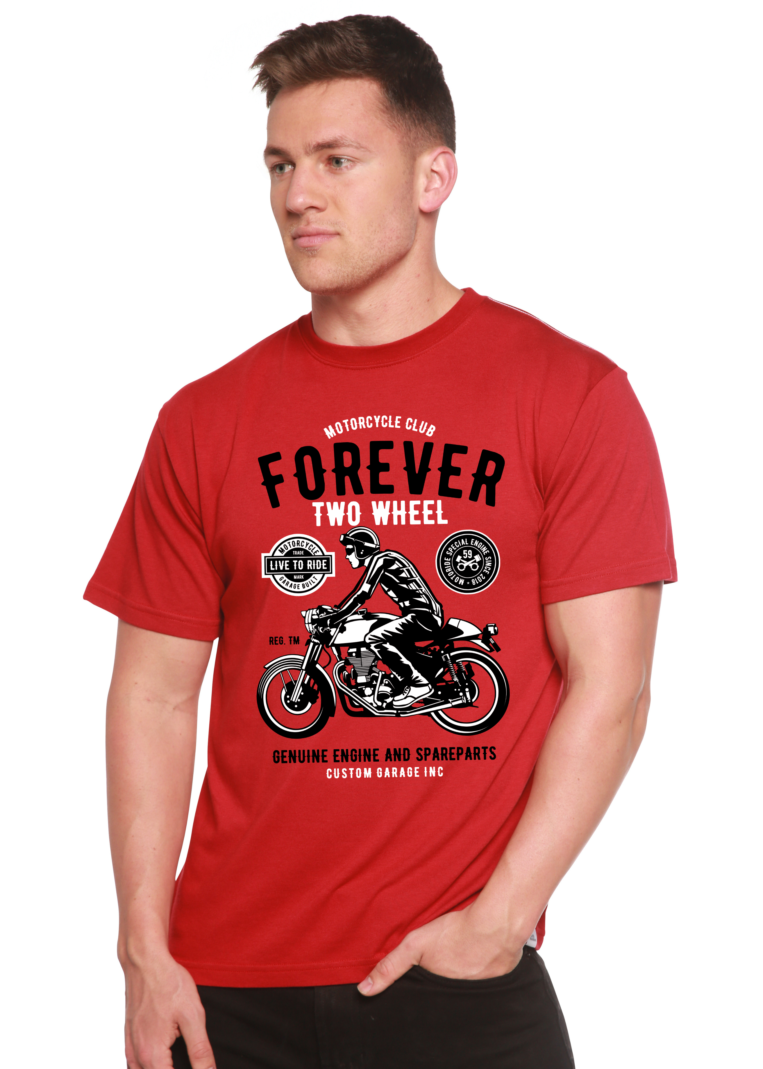Camiseta gráfica de manga corta de viscosa de bambú/algodón orgánico Forever Two Wheel para hombre