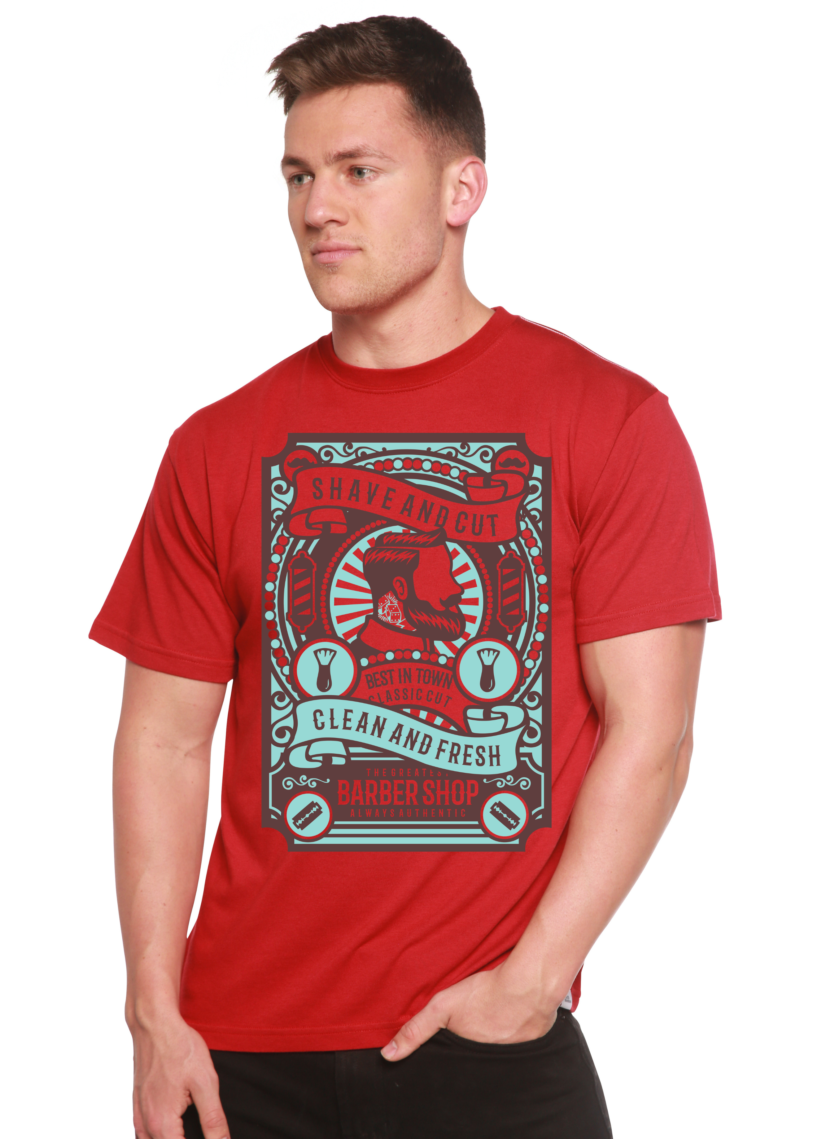 Camiseta gráfica de manga corta Shave and Cut Spun Bamboo® de viscosa de bambú/algodón orgánico para hombre