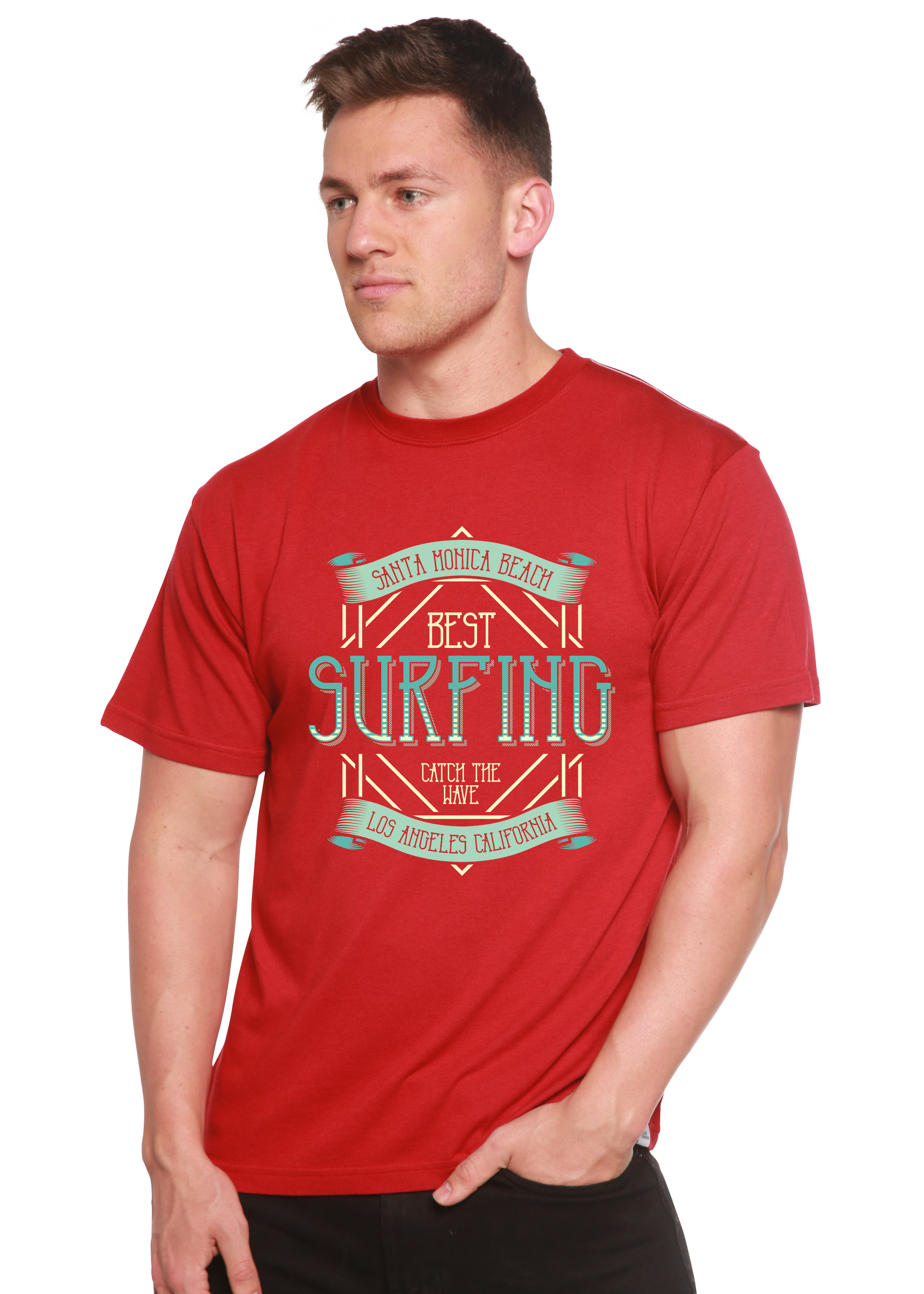 La mejor camiseta gráfica de manga corta para hombre de viscosa de bambú/algodón orgánico para surf