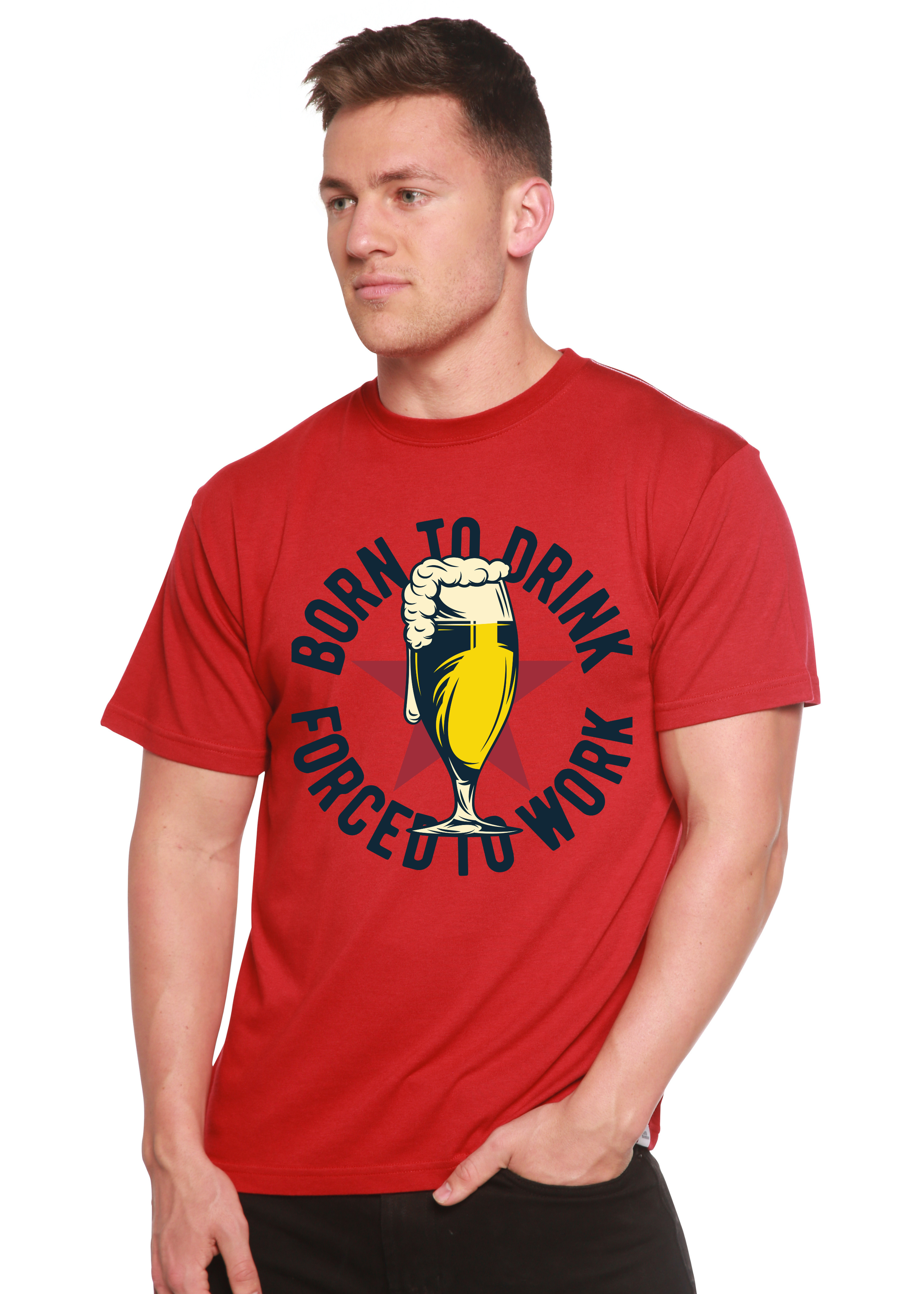 Camiseta gráfica de manga corta de viscosa de bambú/algodón orgánico "Born to Drink" para hombre