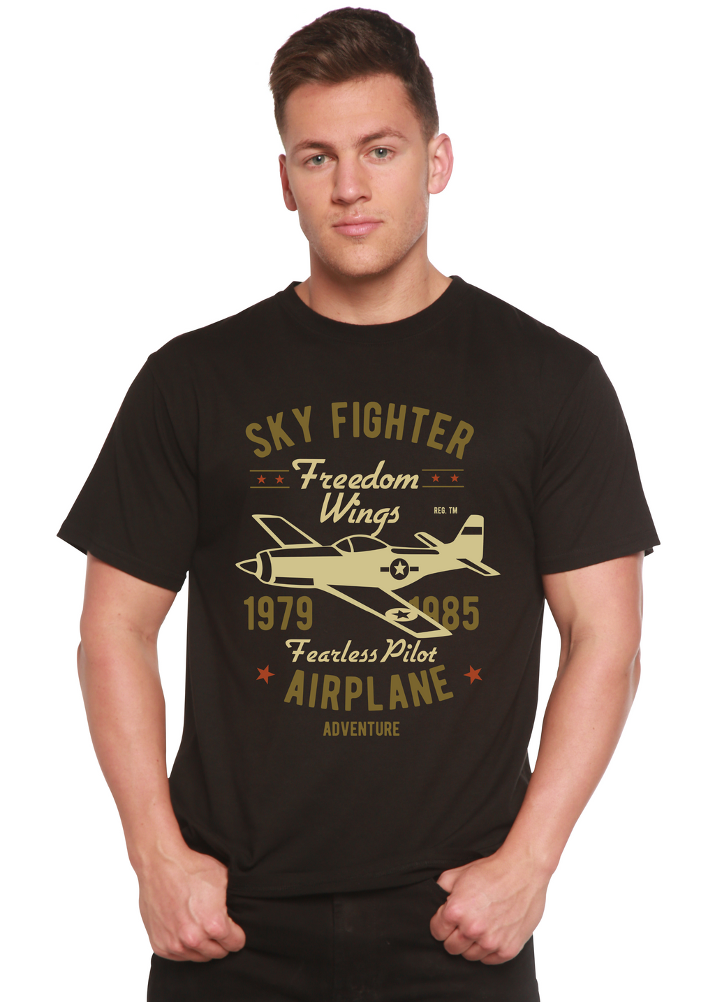 Camiseta gráfica de manga corta de viscosa de bambú/algodón orgánico Spun Bamboo® para hombre Sky Fighter