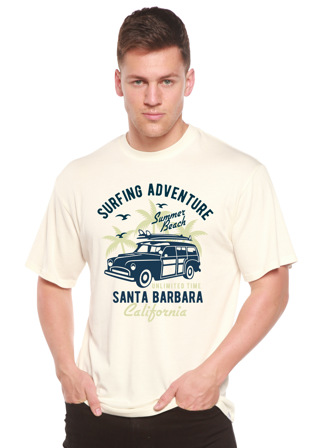Aventura de surf Spun Bamboo® Camiseta gráfica de manga corta de viscosa de bambú/algodón orgánico para hombre