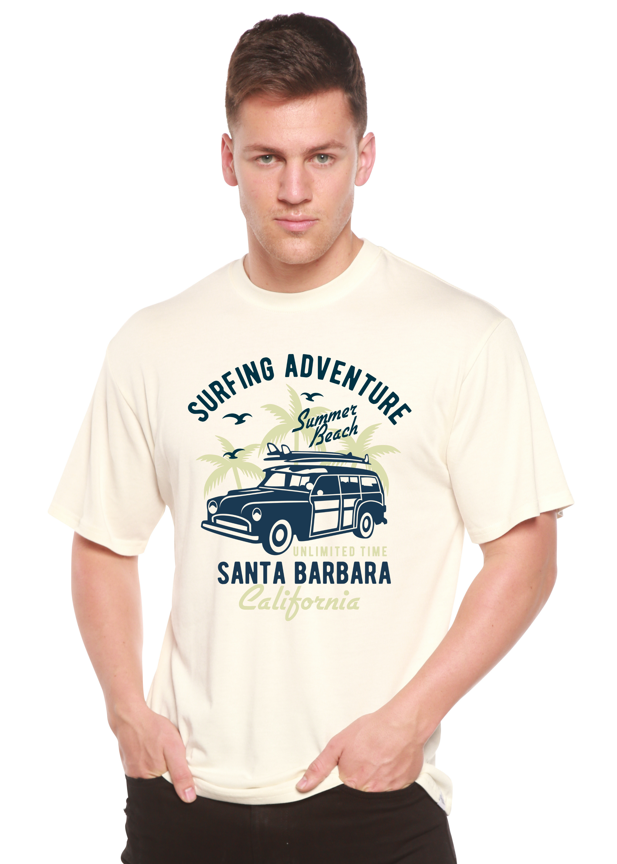 Aventura de surf Spun Bamboo® Camiseta gráfica de manga corta de viscosa de bambú/algodón orgánico para hombre