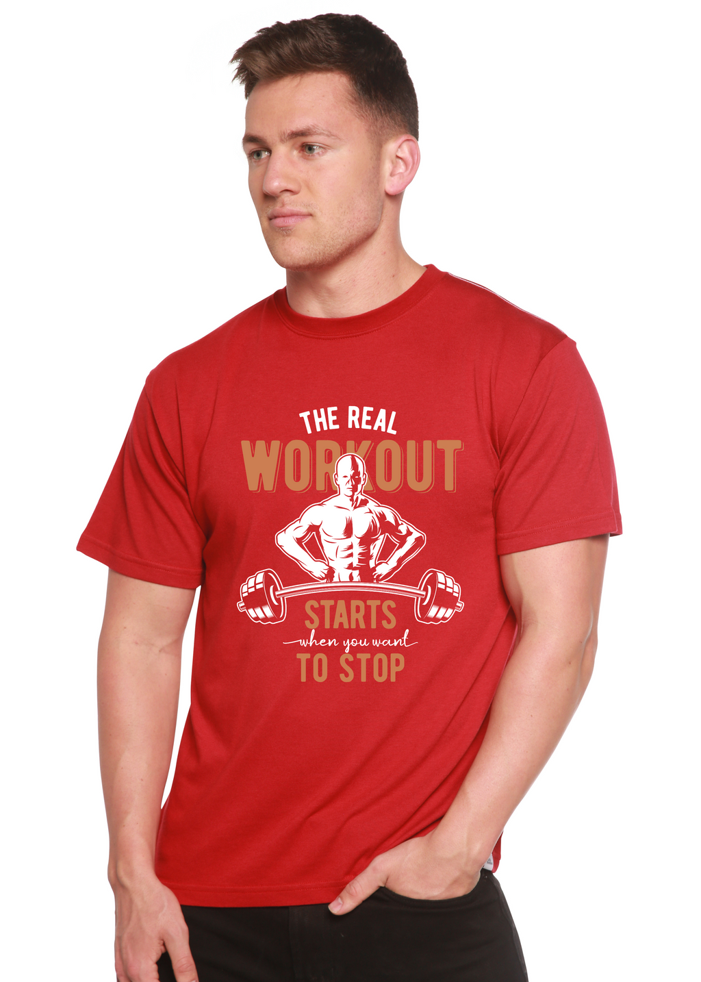Camiseta gráfica de manga corta para hombre The Real Workout de bambú viscosa/algodón orgánico
