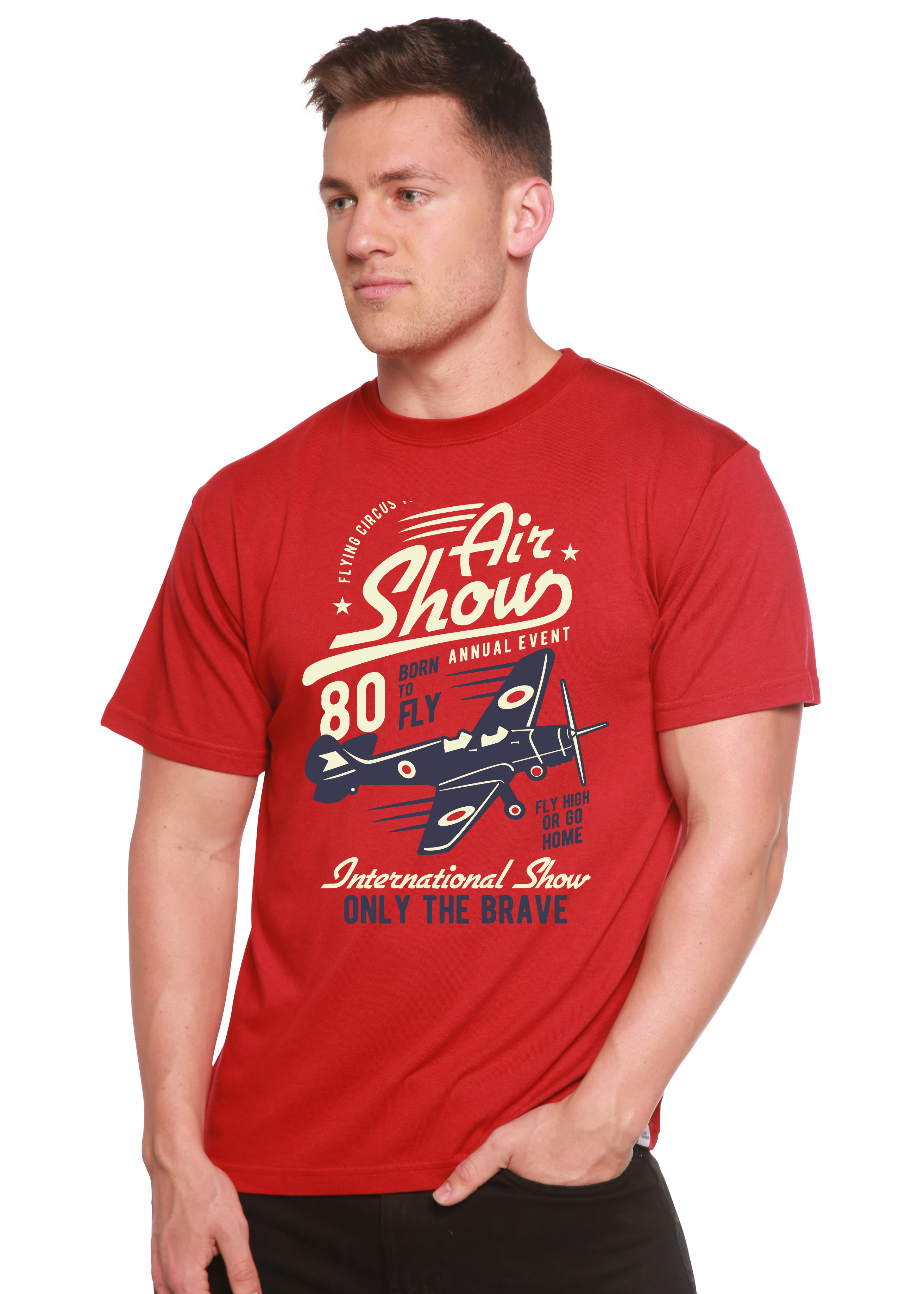 Camiseta Gráfica de Manga Corta de Viscosa de Bambú/Algodón Orgánico "Air Show" para Hombre