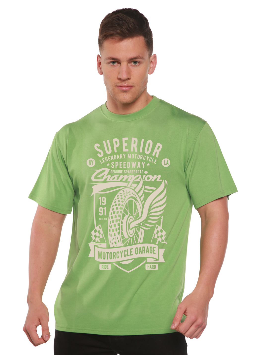 Camiseta gráfica de manga corta de viscosa de bambú/algodón orgánico para hombre Superior Motorcycle Spun Bamboo®