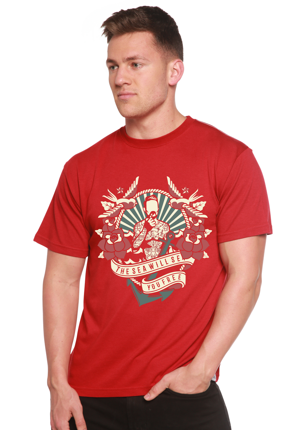 La camiseta de manga corta con gráficos de viscosa de bambú y algodón orgánico para hombre The Sea Will Spun Bamboo®