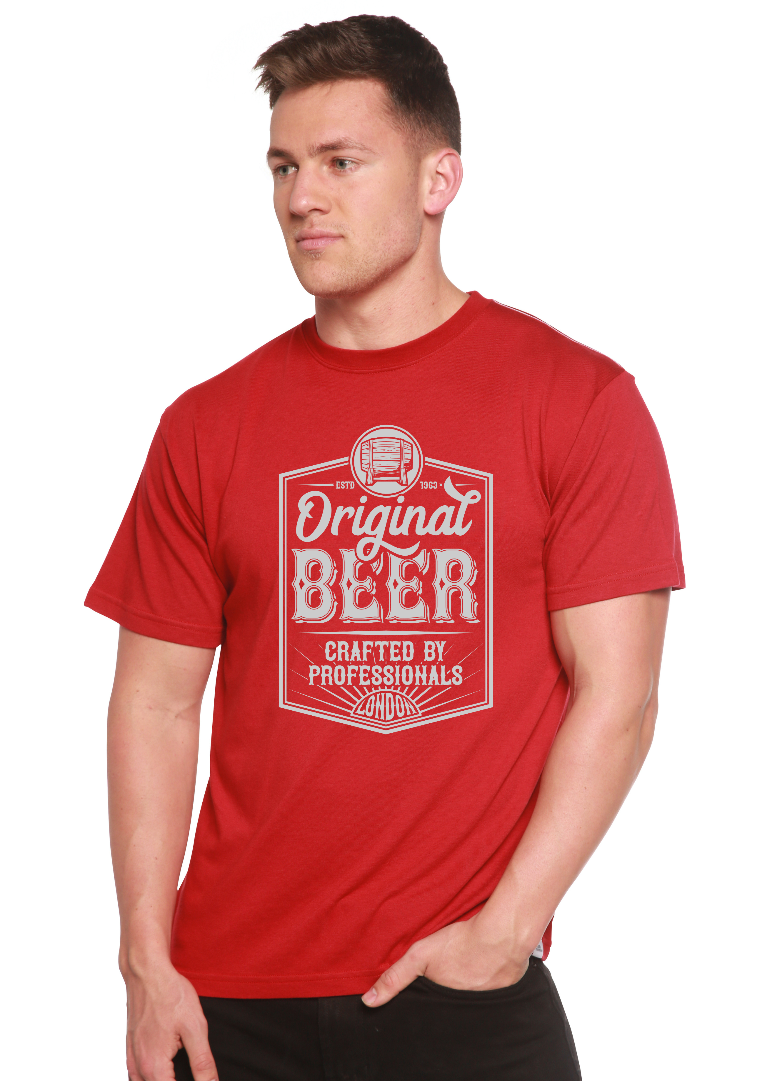 Camiseta gráfica de manga corta de bambú/algodón orgánico para hombre Original Beer