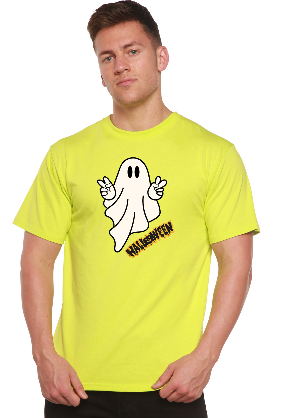 Camiseta gráfica de manga corta unisex Halloween Ghost de viscosa de bambú/algodón orgánico