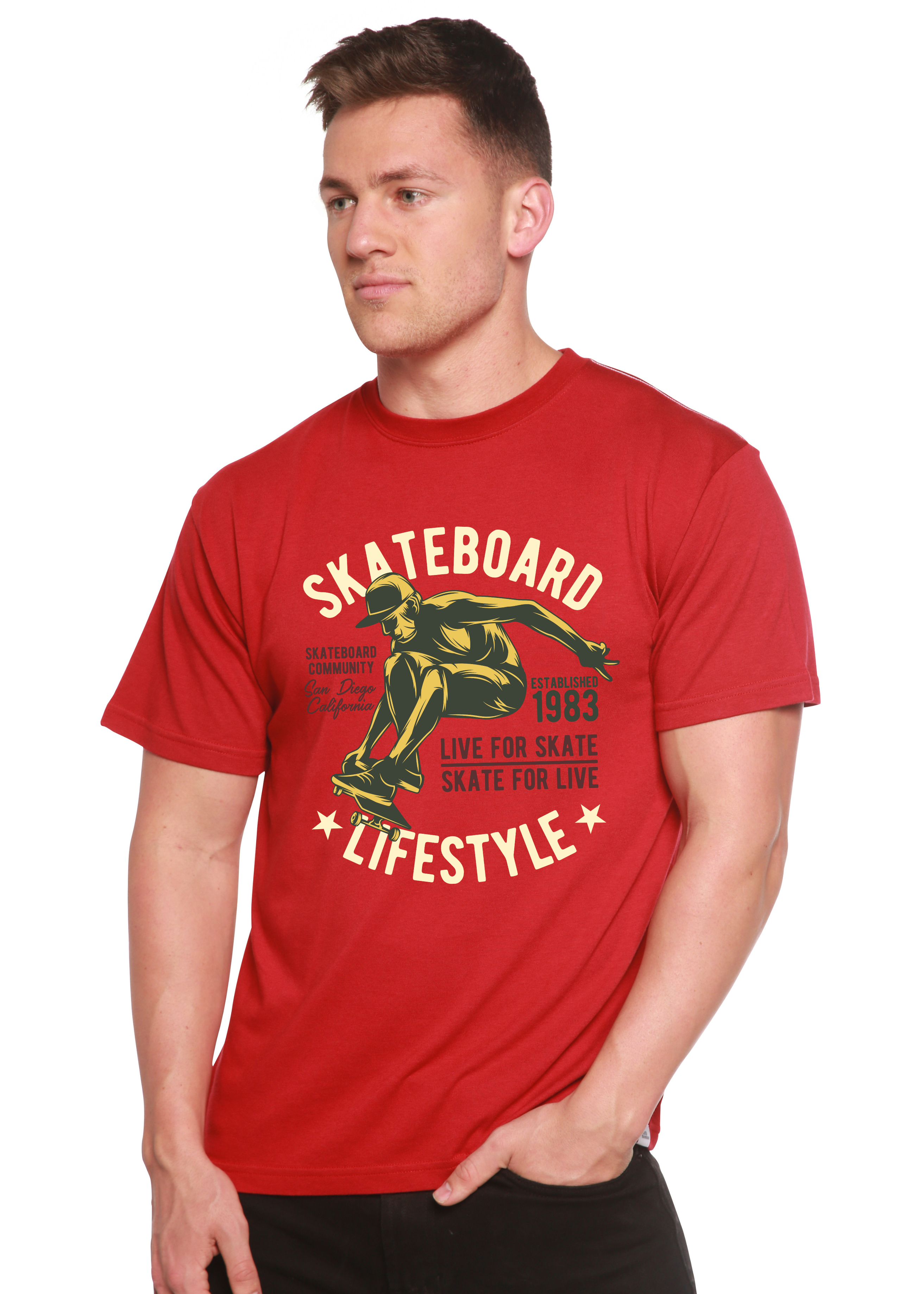 Camiseta gráfica de manga corta de viscosa de bambú/algodón orgánico para hombre "Estilo Skater"