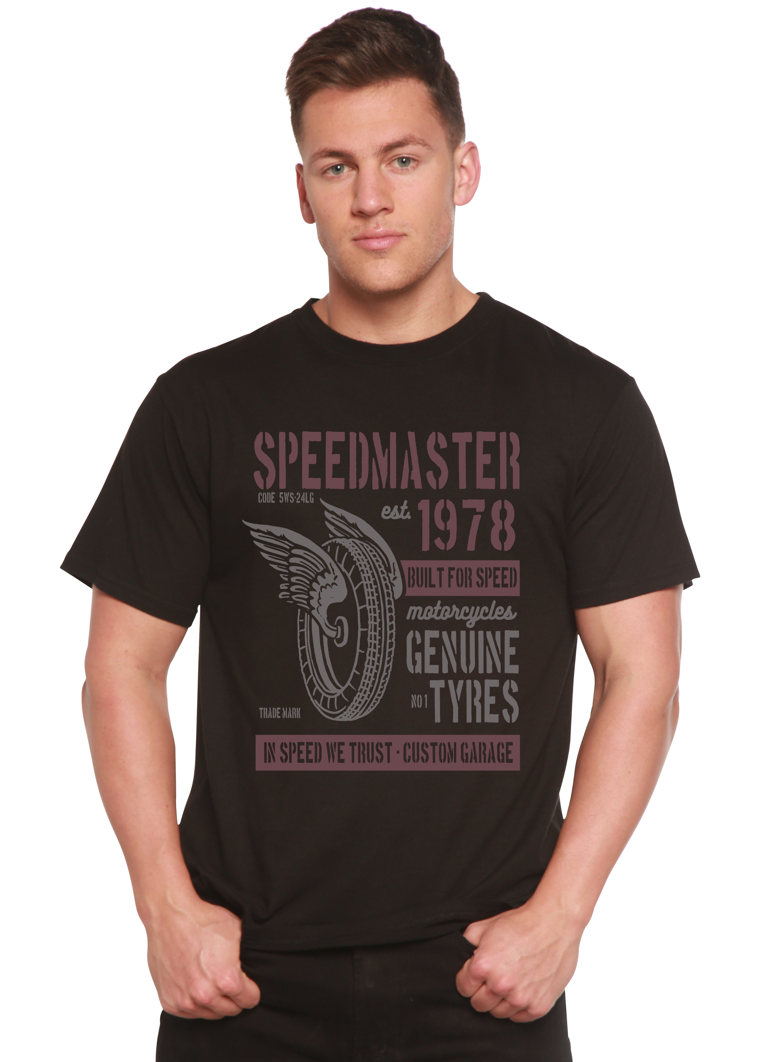 Camiseta gráfica de manga corta para hombre Speed Master Spun Bamboo® de bambú viscosa/algodón orgánico