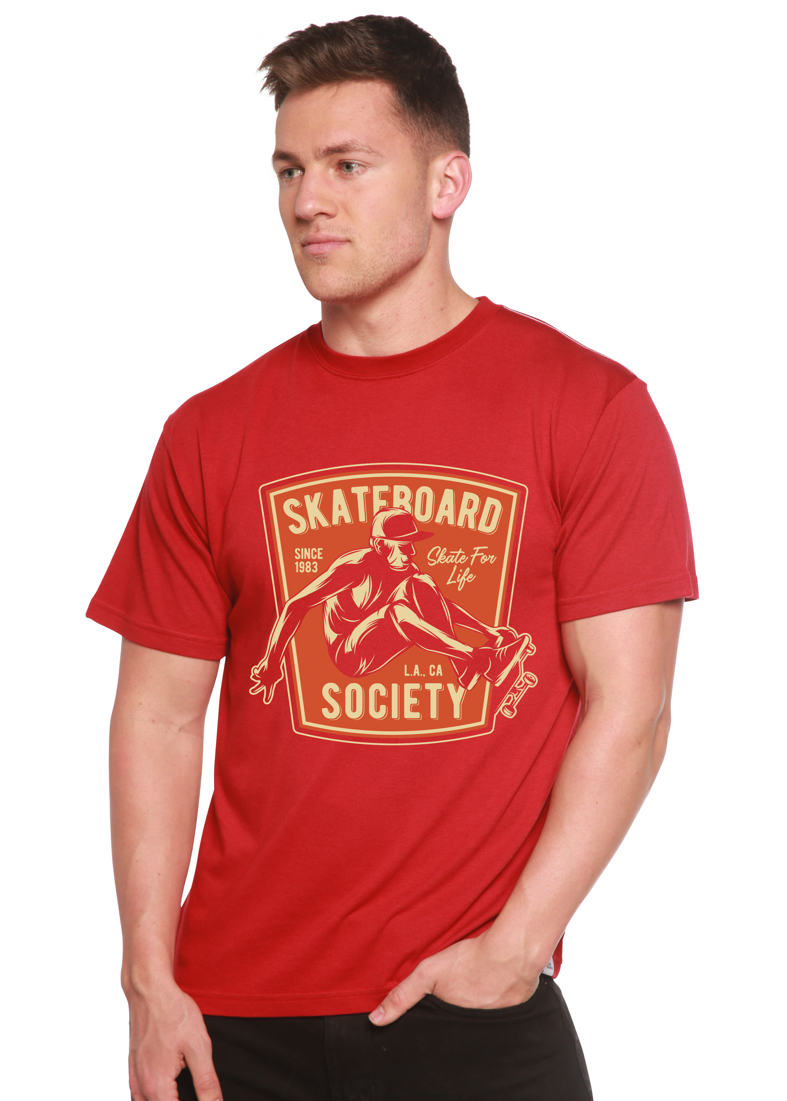 Camiseta gráfica de manga corta de viscosa de bambú y algodón orgánico para hombre Skateboard Society