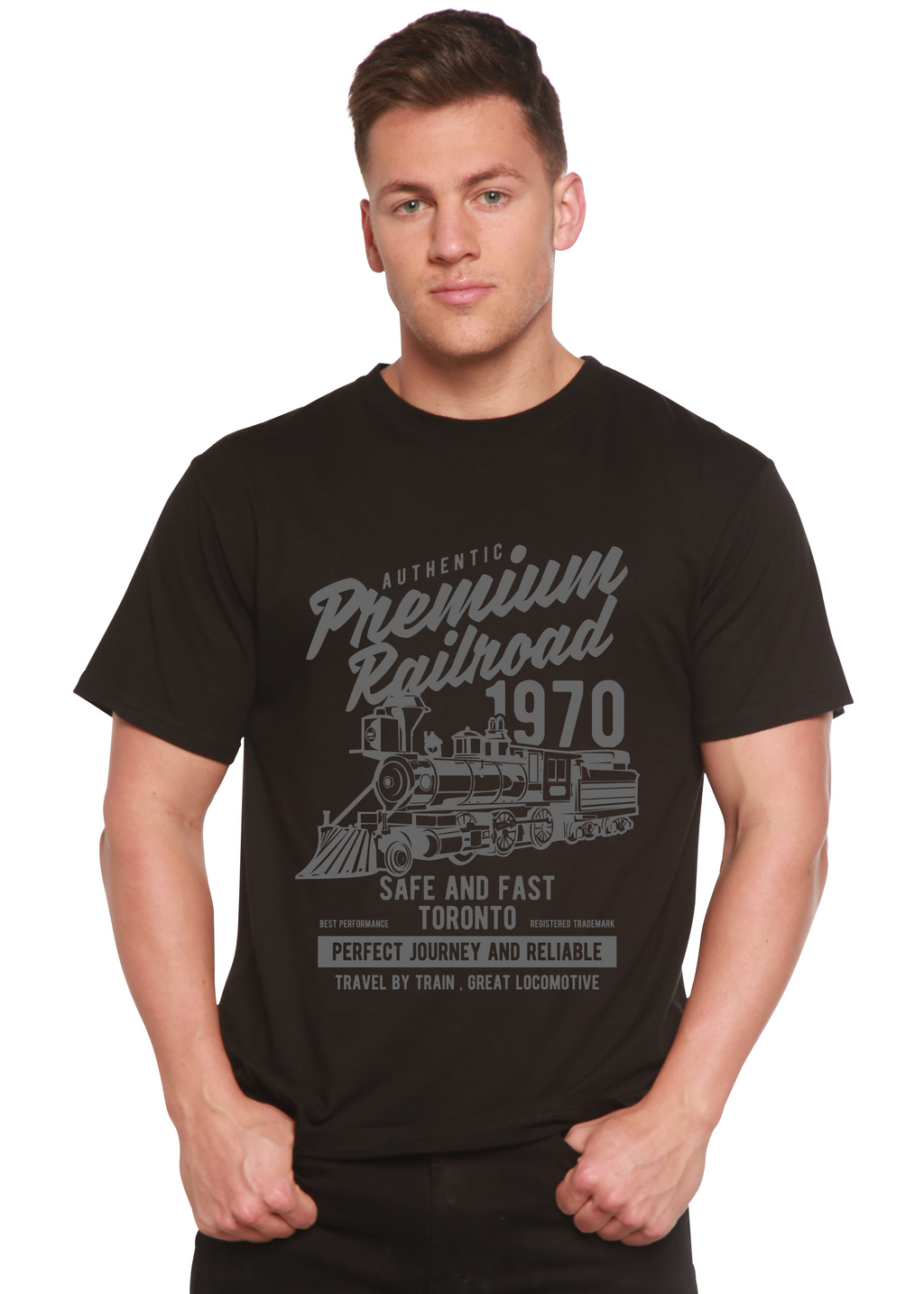 Camiseta gráfica de manga corta de viscosa de bambú/algodón orgánico para hombre Railroad Spun Bamboo® Premium