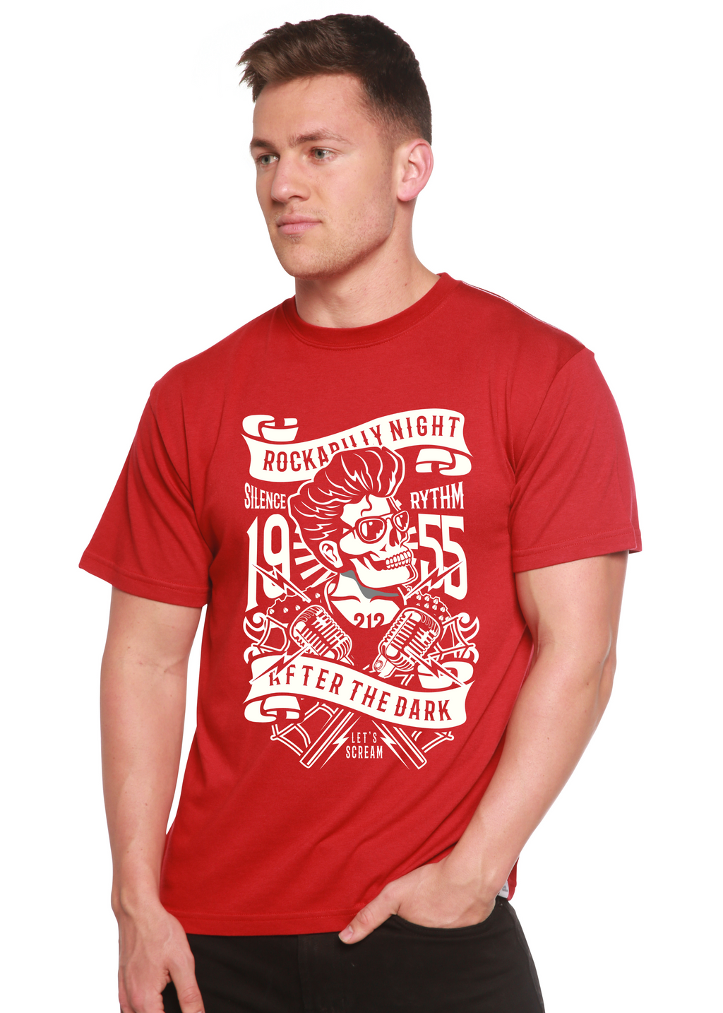 Camiseta gráfica de manga corta de bambú/algodón orgánico Rockabilly Night Spun Bamboo® para hombre