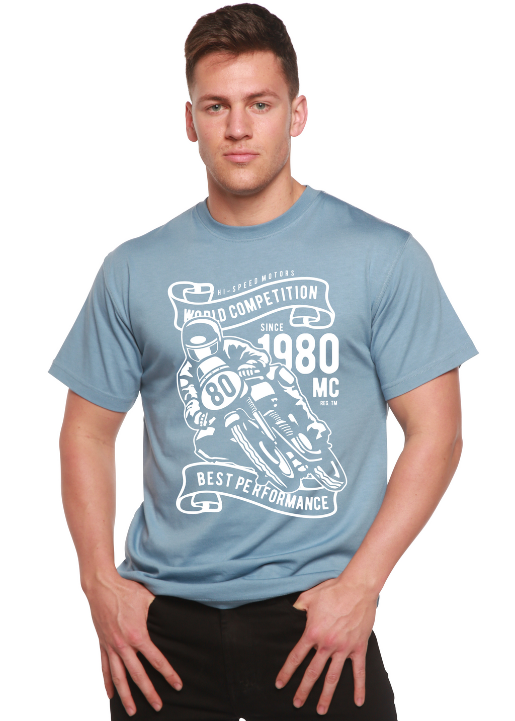 Camiseta gráfica de manga corta de viscosa de bambú y algodón orgánico para hombre World Competition