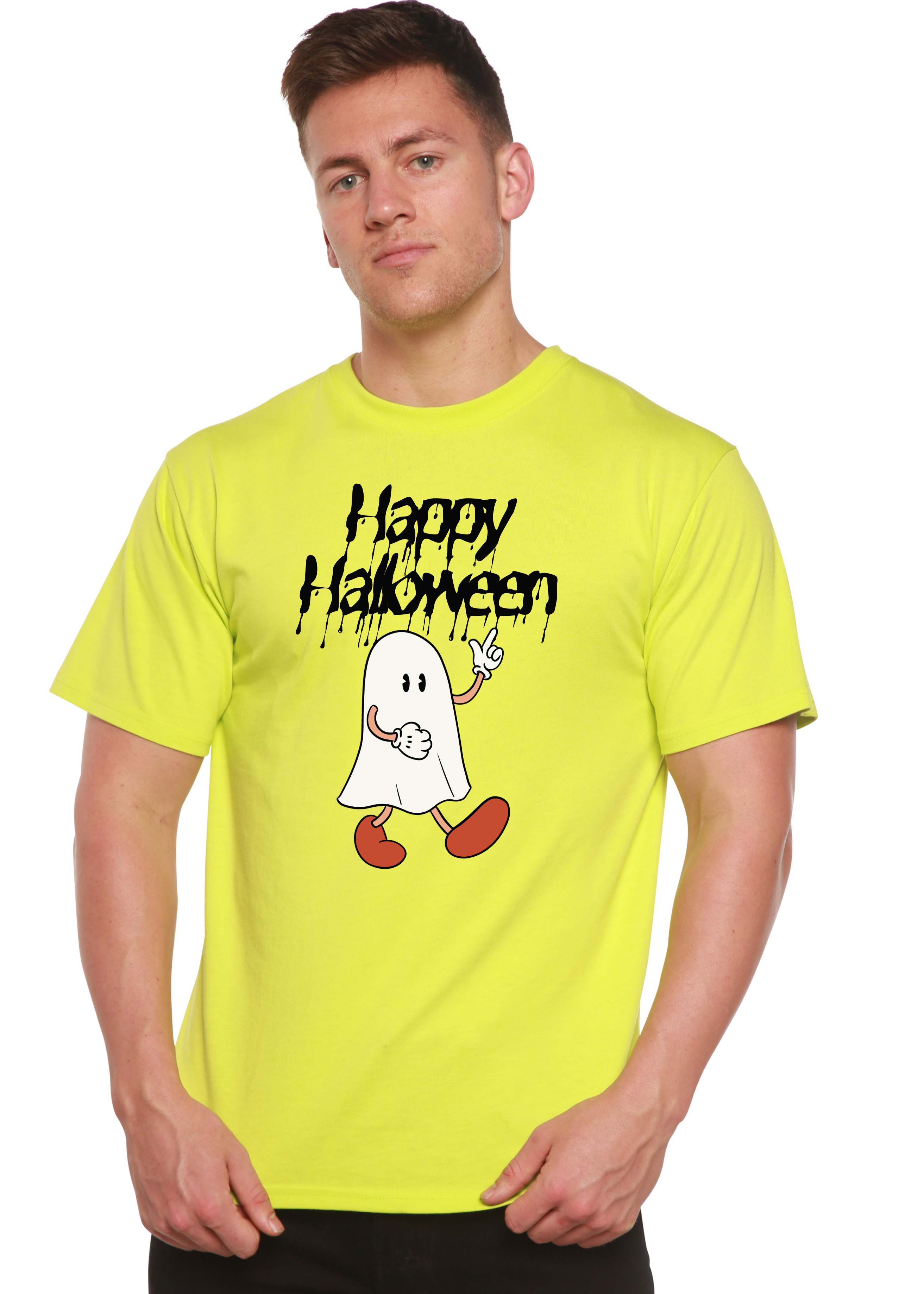 Camiseta gráfica de manga corta de viscosa de bambú/algodón orgánico para hombre - ¡Feliz Halloween!