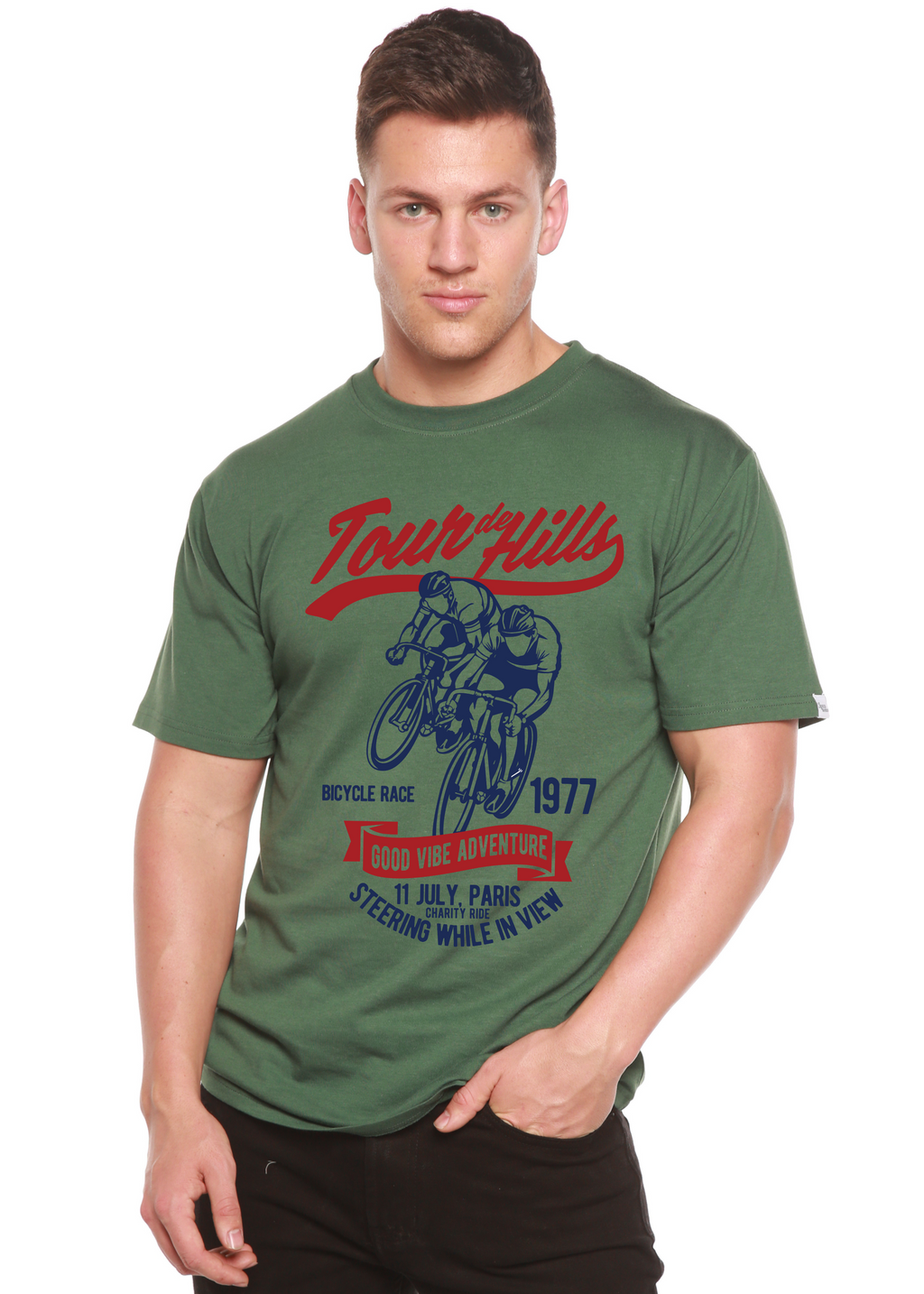 Tour De Hills Camiseta gráfica de manga corta para hombre Spun Bamboo® de bambú viscosa/algodón orgánico