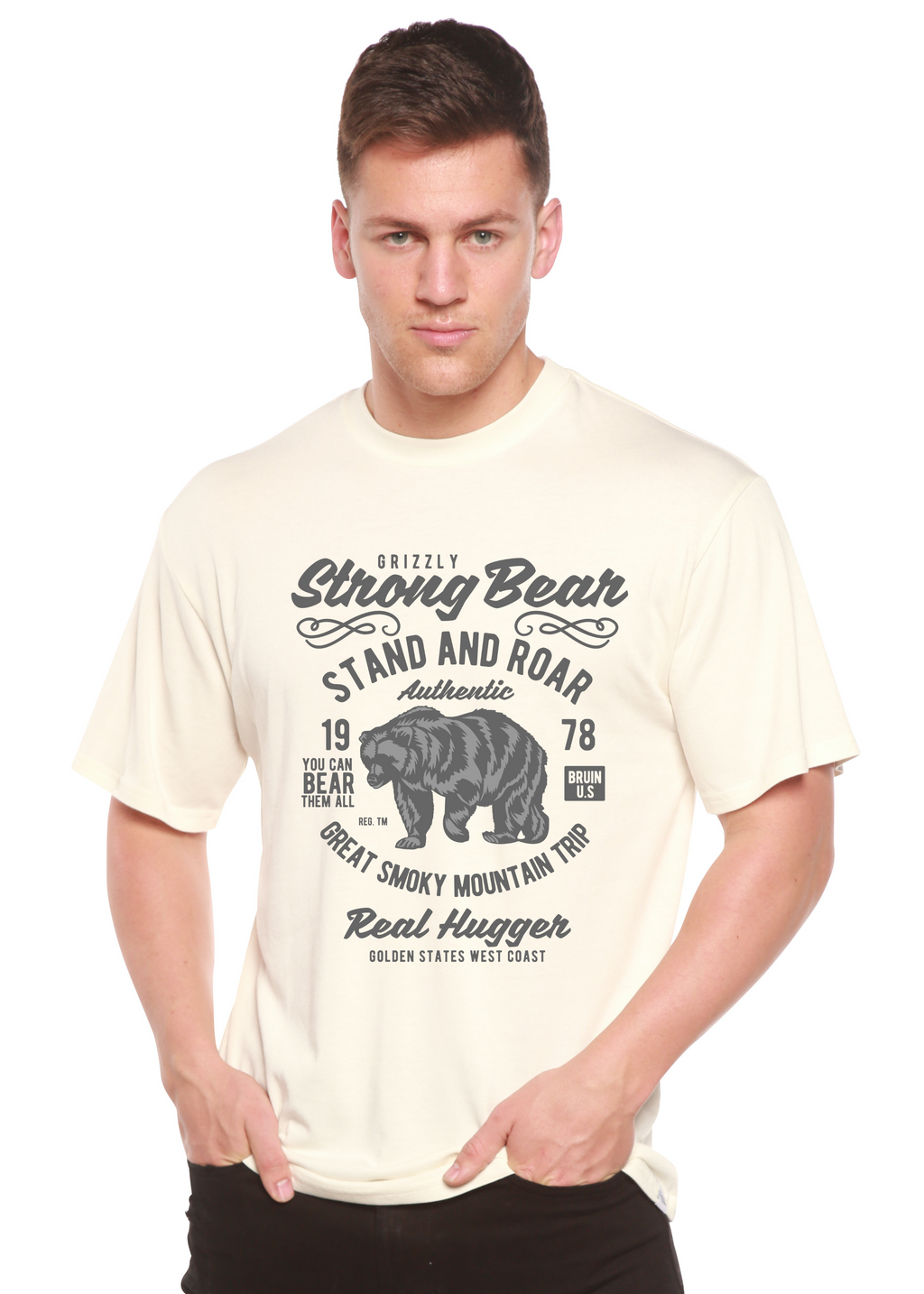 Camiseta gráfica de manga corta Strong Bear Spun Bamboo® de viscosa de bambú/algodón orgánico para hombre