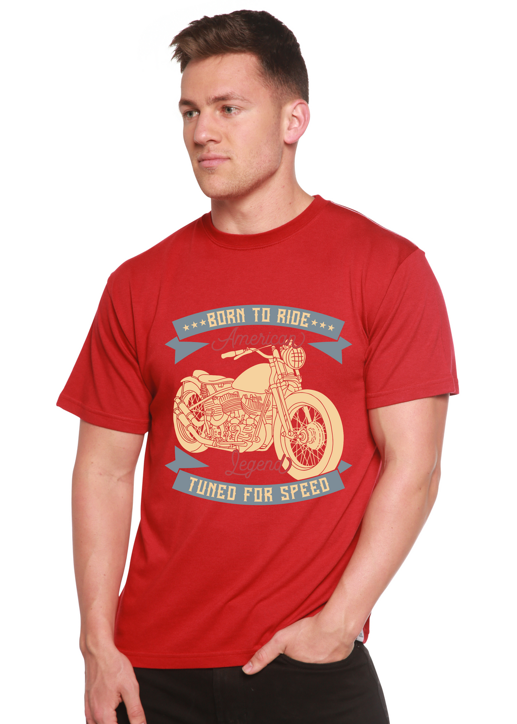 Camiseta gráfica de manga corta para hombre "Born To Ride American Legend" de bambú viscosa/algodón orgánico